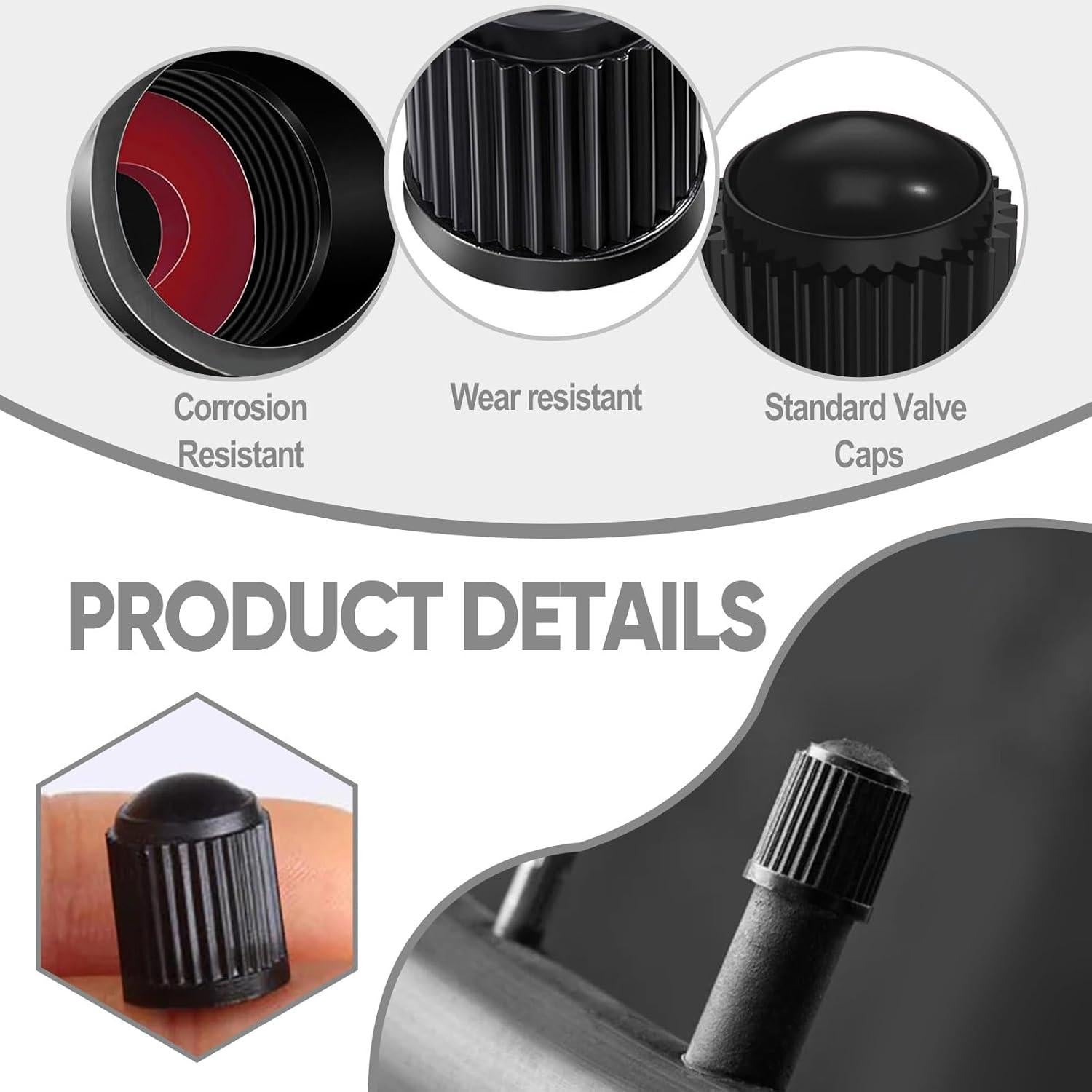 Tapas de Válvula de Neumático Piburth - 30 Piezas, Negro