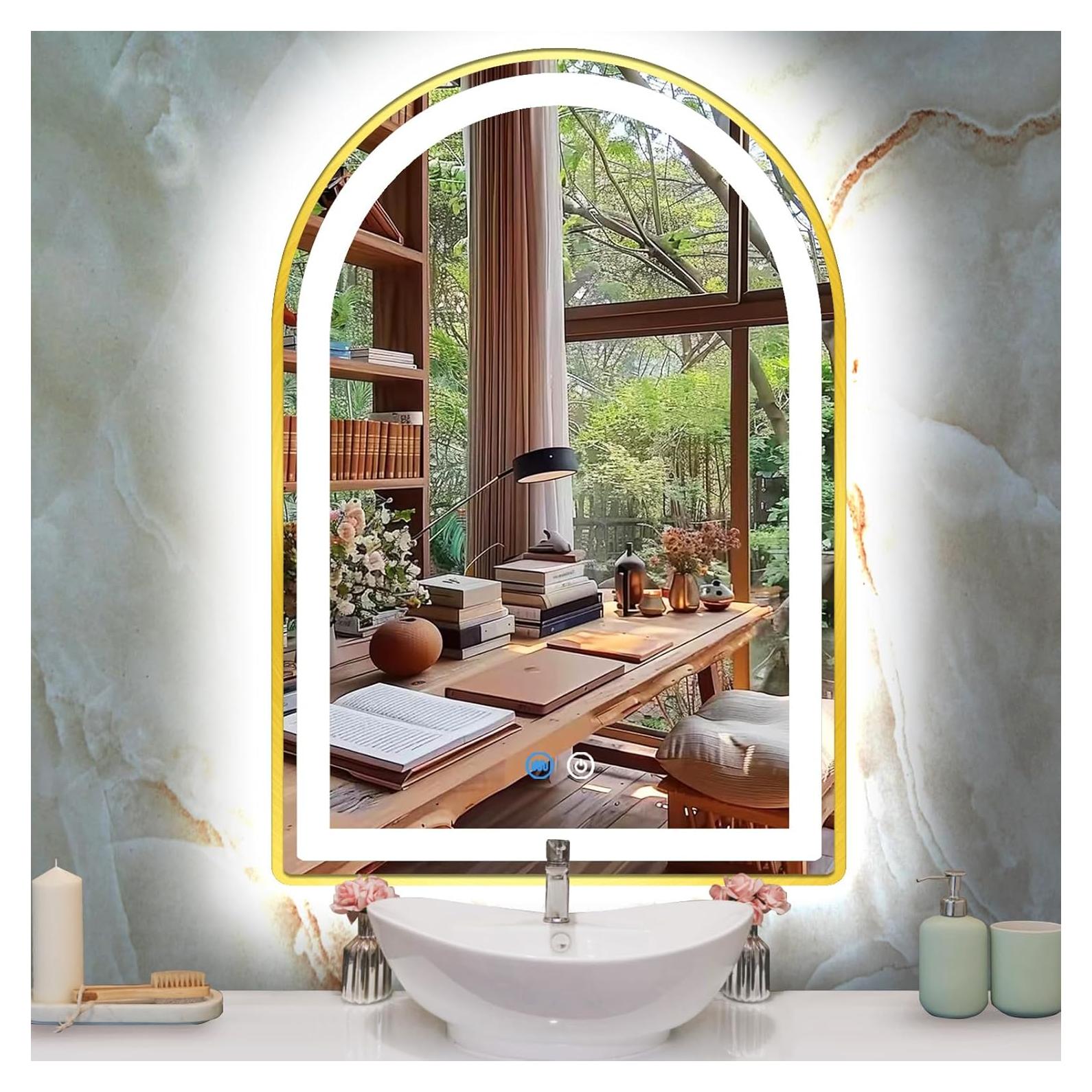 Espejo LED Dorado Arco TiliKuly 61x40.6 cm Antivaho 3 Colores