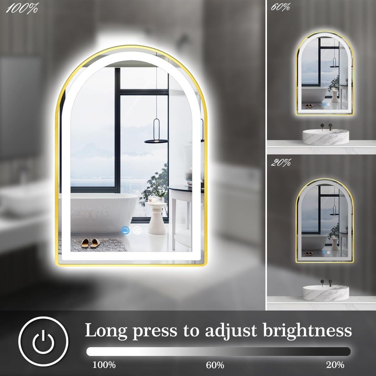 Espejo LED Dorado Arco TiliKuly 61x40.6 cm Antivaho 3 Colores