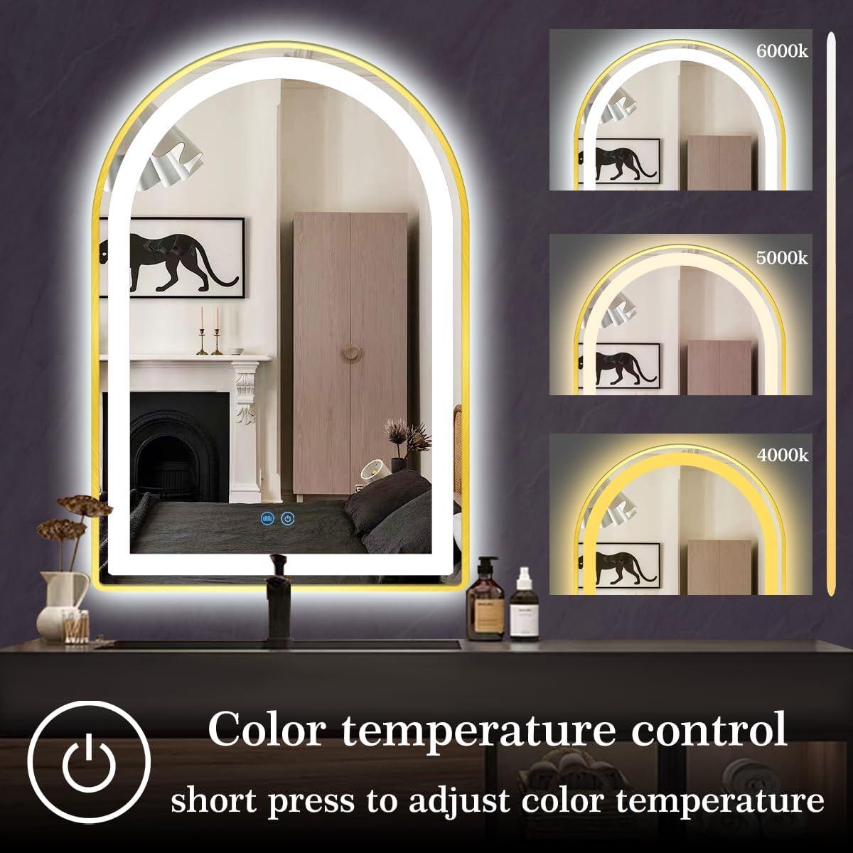 Espejo LED Dorado Arco TiliKuly 61x40.6 cm Antivaho 3 Colores