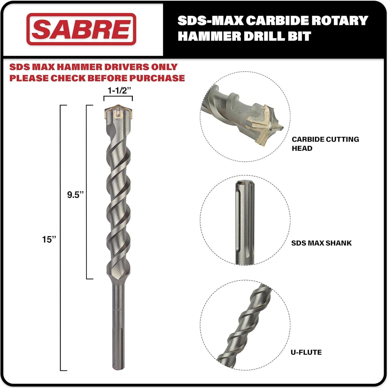 Broca SDS MAX 38mm x 38mm x 381mm Sabre Tools Carburo