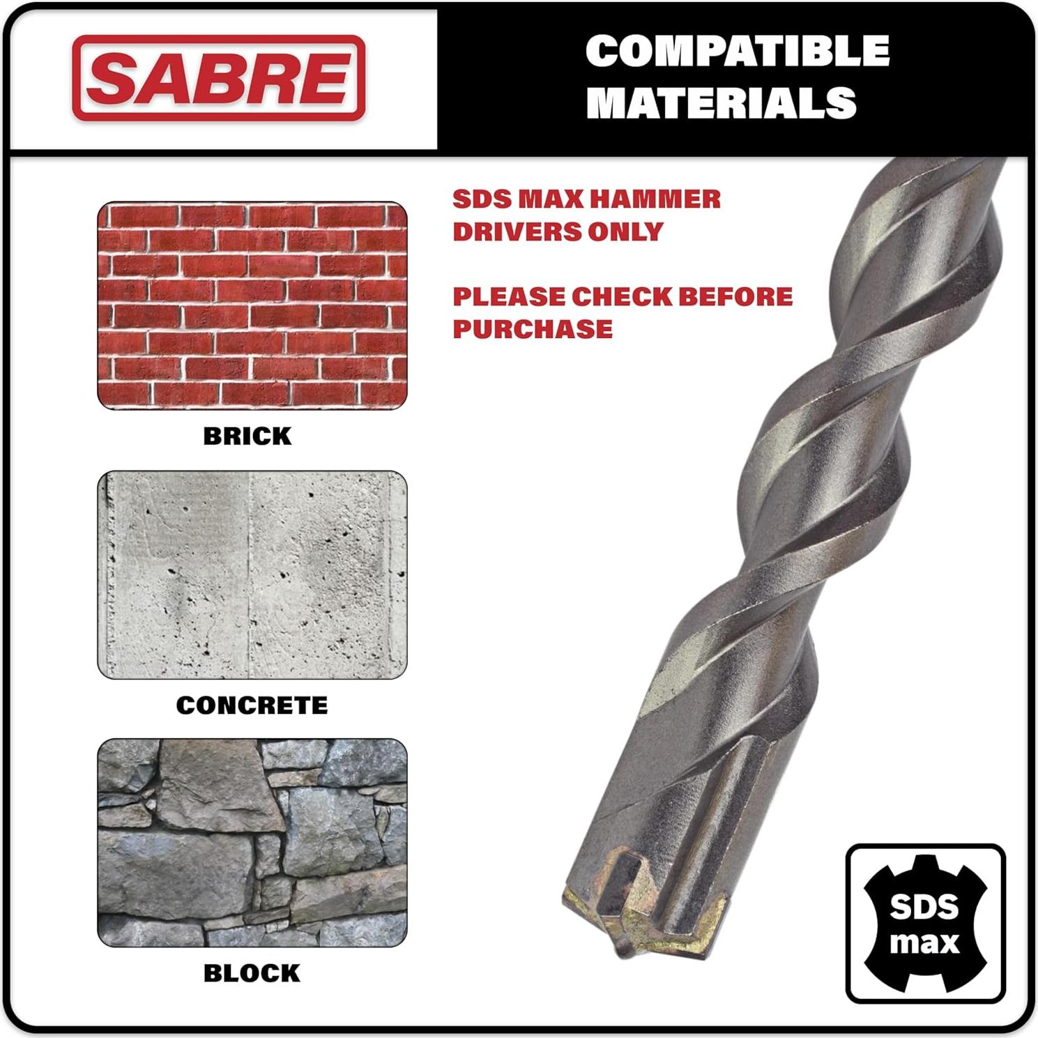 Broca SDS MAX 38mm x 38mm x 381mm Sabre Tools Carburo