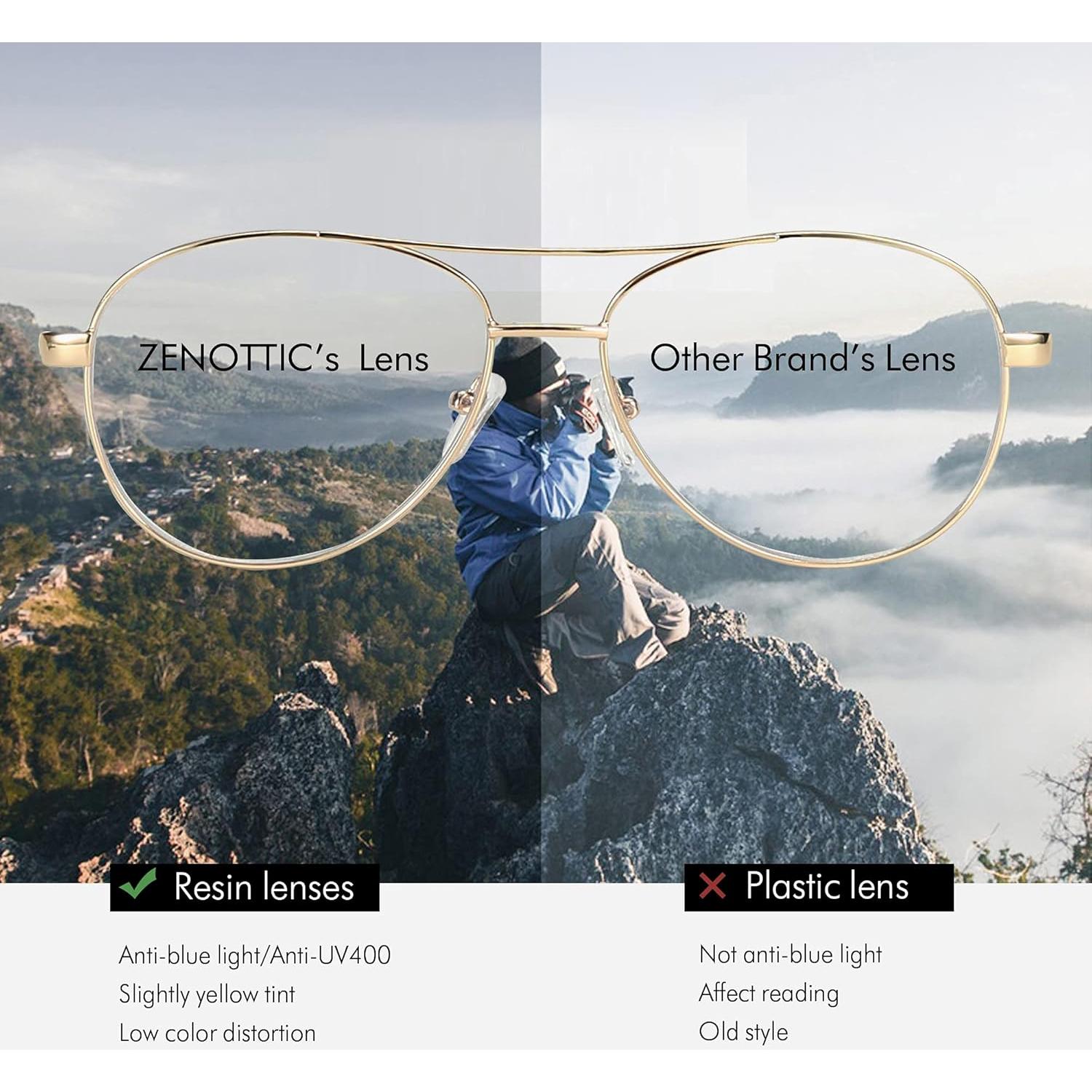 Gafas de bloqueo de luz azul Zenottic aviador metal oro