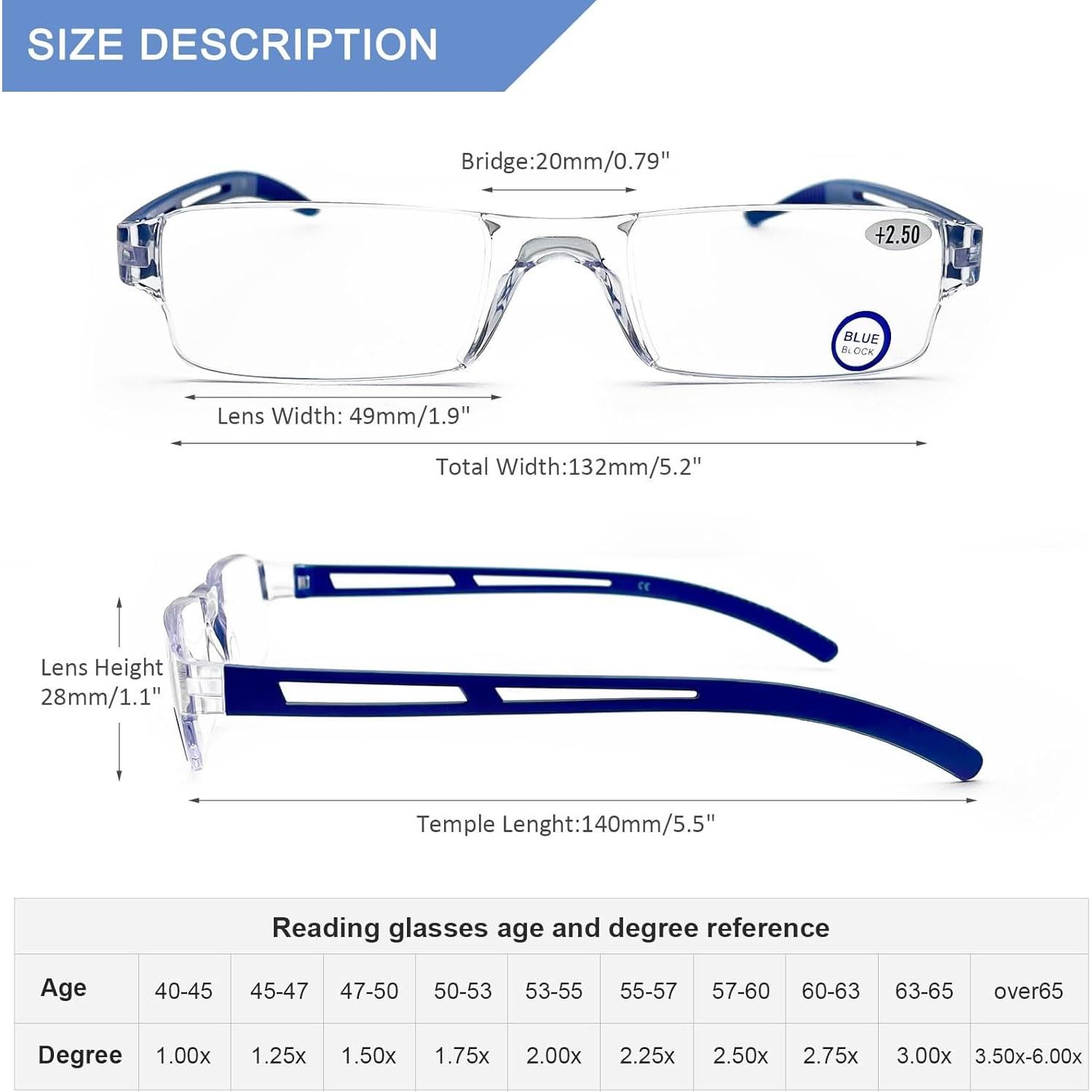 Gafas de Lectura AQWANO 5 Pack Sin Montura Bloqueo Luz Azul 1.0x