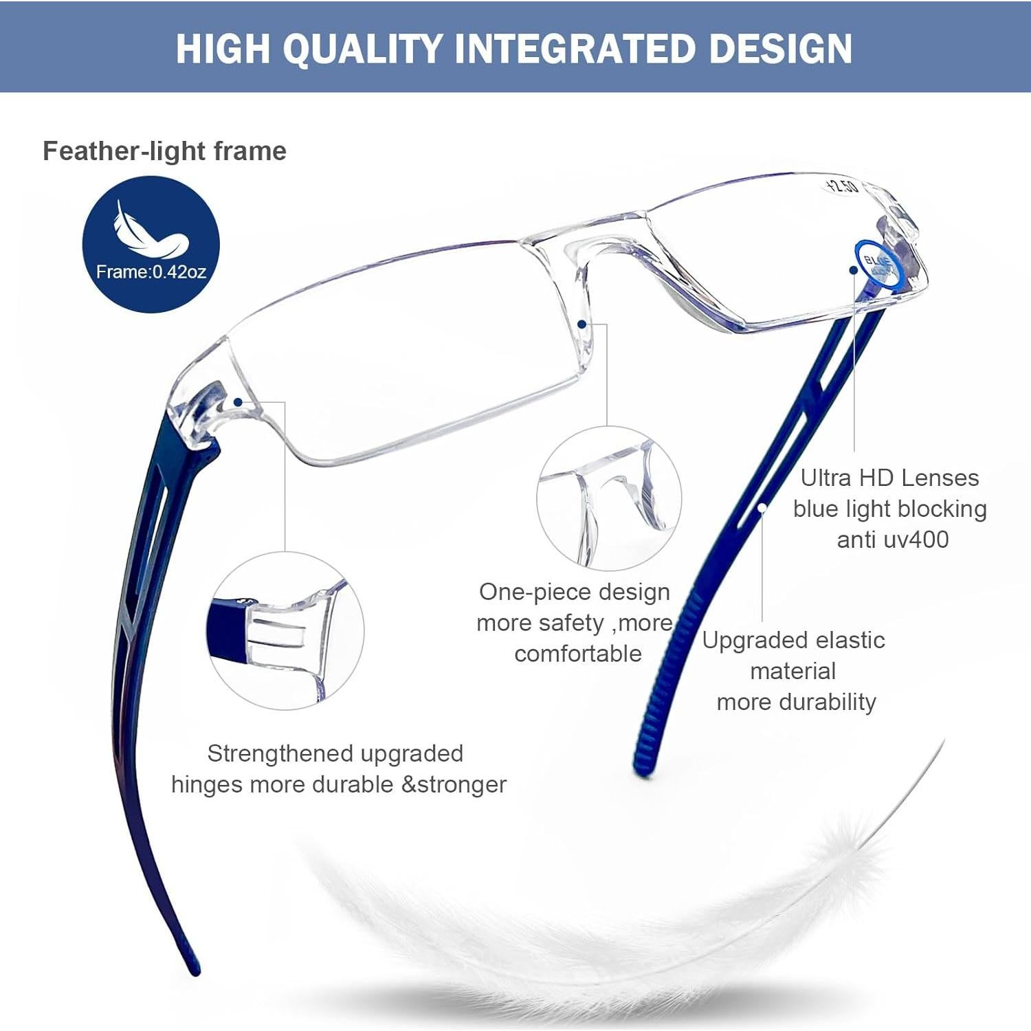 Gafas de Lectura AQWANO 5 Pack Sin Montura Bloqueo Luz Azul 1.0x