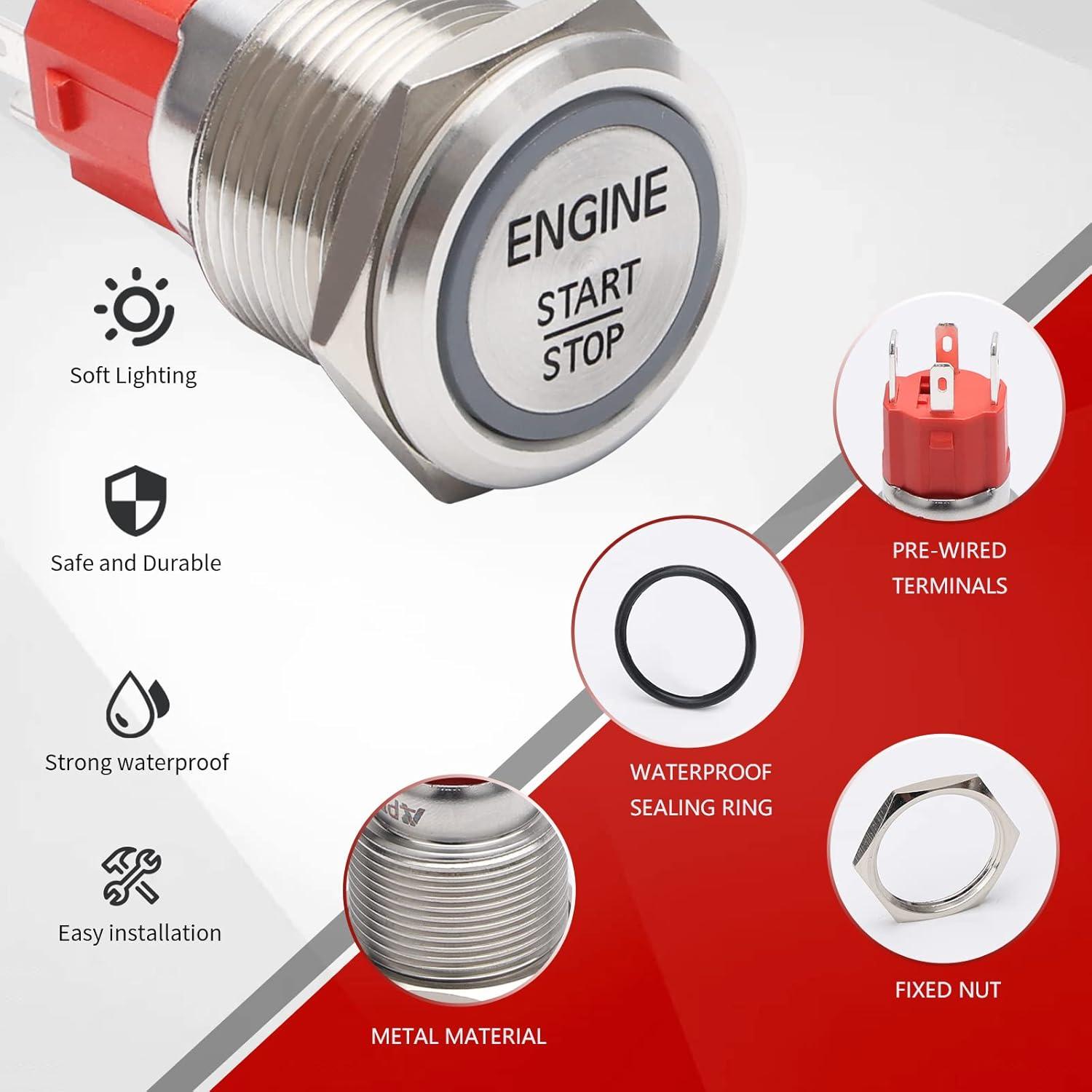 Interruptor de Arranque por Pulsador APIELE 12V LED Azul 19mm