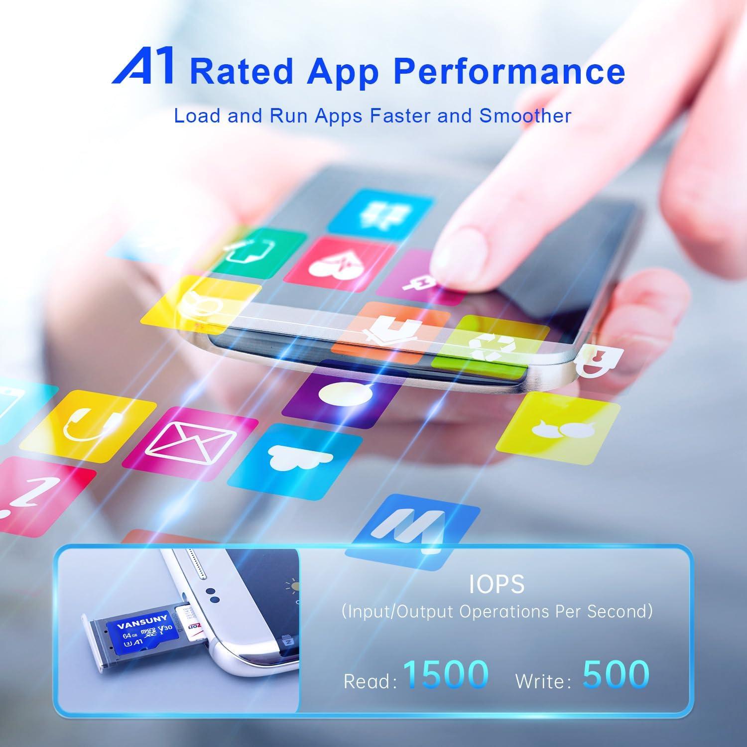 Tarjeta Micro SD 64GB Vansuny microSDXC UHS-I V30 A1 4K