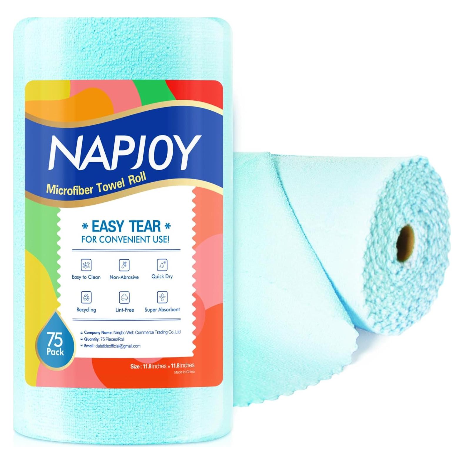 Rollo de paños de limpieza de microfibra Napjoy 75PK 30x30cm
