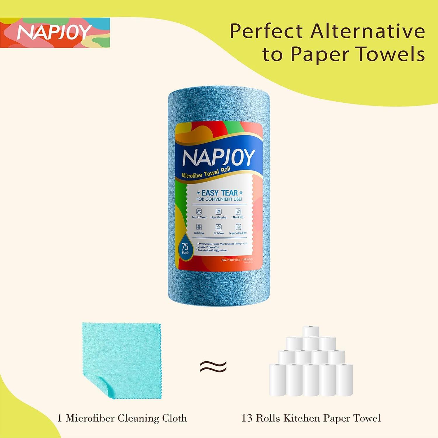 Rollo de paños de limpieza de microfibra Napjoy 75PK 30x30cm