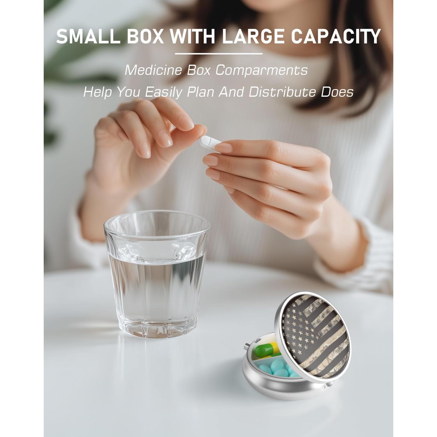 Caja de Pastillas Portátil Weaninyiu 3 Compartimentos Bandera Americana