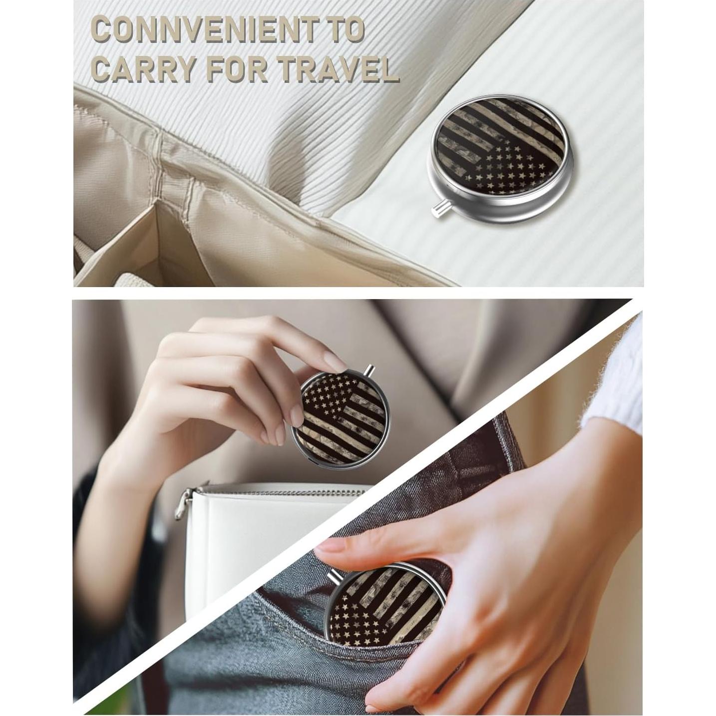 Caja de Pastillas Portátil Weaninyiu 3 Compartimentos Bandera Americana