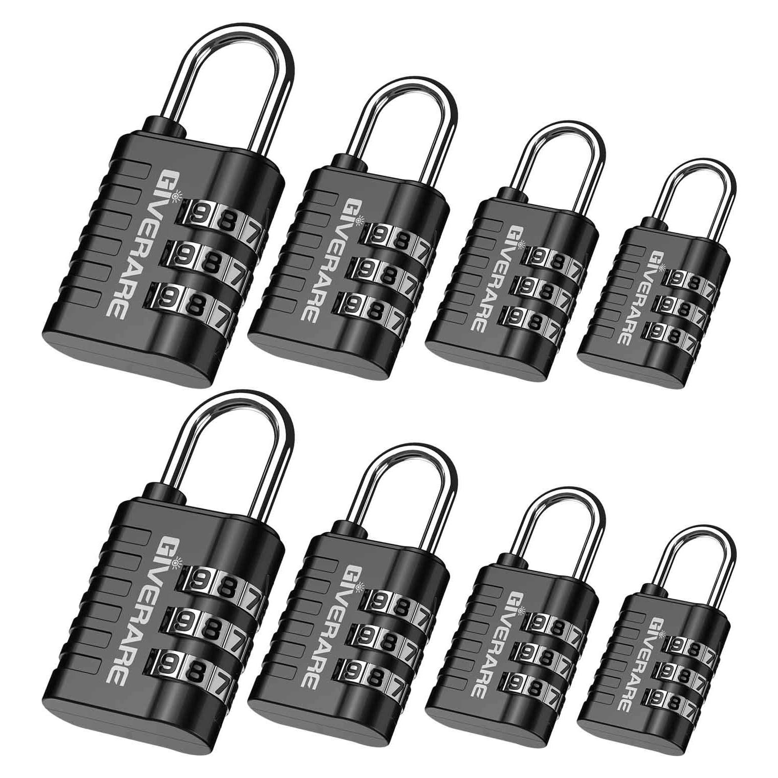 Candado de Combinación GIVERARE 3 Dígitos 8 Pack Negro