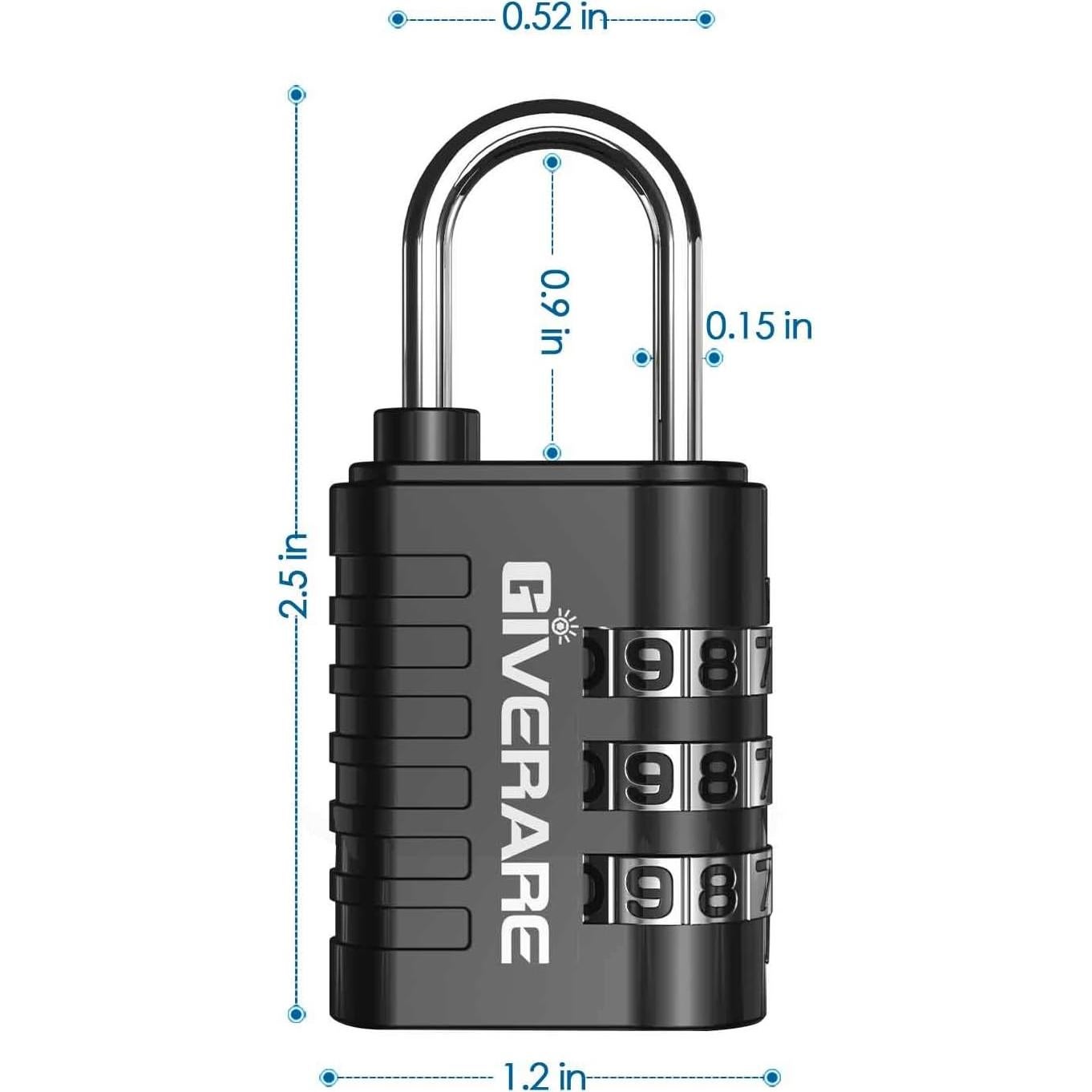 Candado de Combinación GIVERARE 3 Dígitos 8 Pack Negro