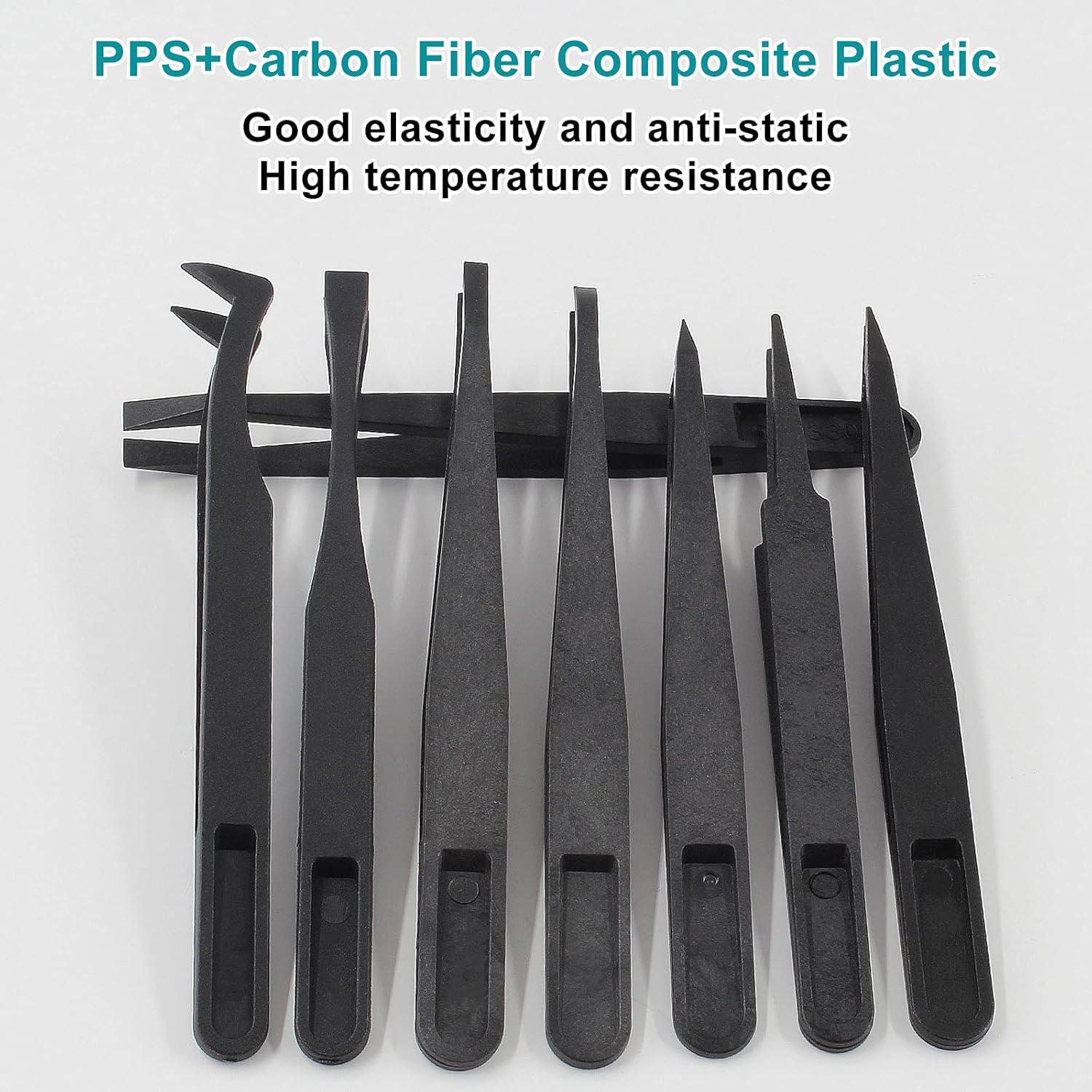 Juego de Pinzas de Plástico Antiestáticas Bonsicoky 8 Piezas 115mm