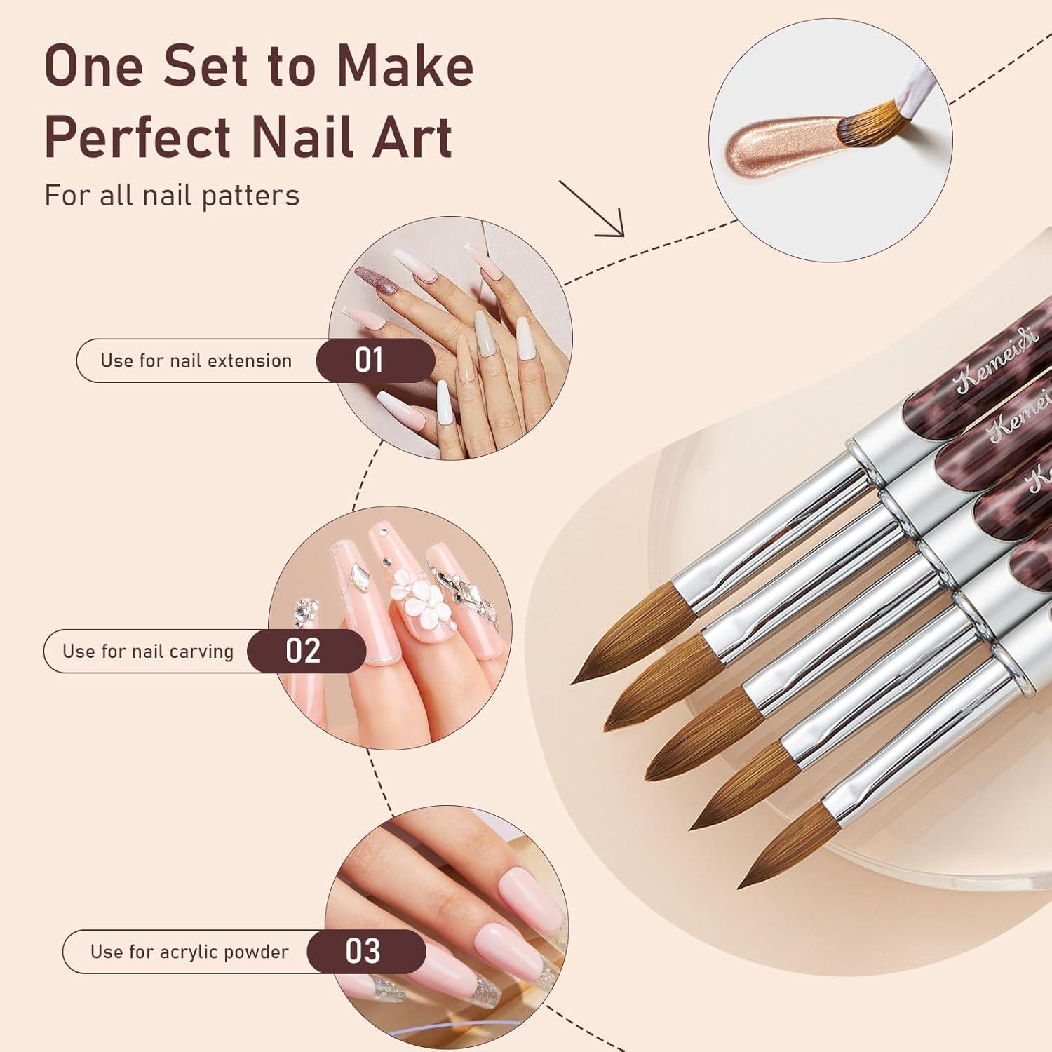 Pincel de Uñas Acrílico KEMEISI #10 Kolinsky para Manicura