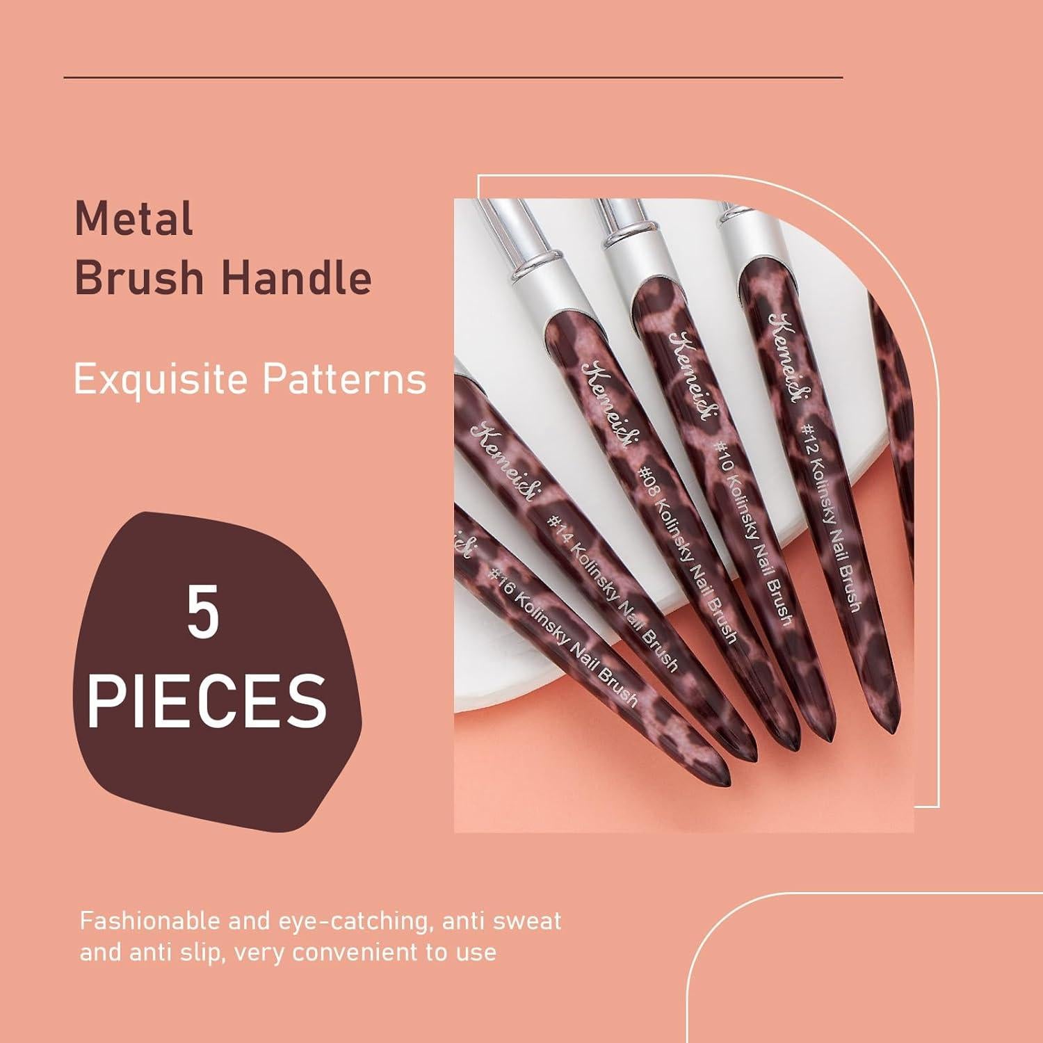 Pincel de Uñas Acrílico KEMEISI #10 Kolinsky para Manicura