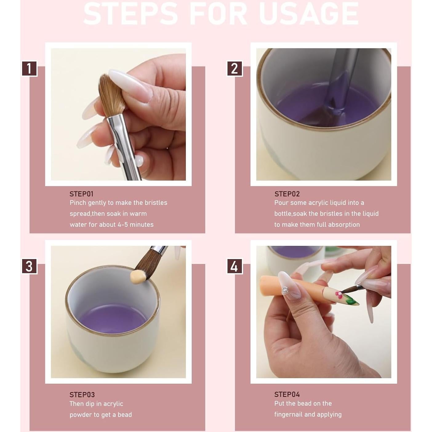 Pincel de Uñas Acrílico KEMEISI #10 Kolinsky para Manicura