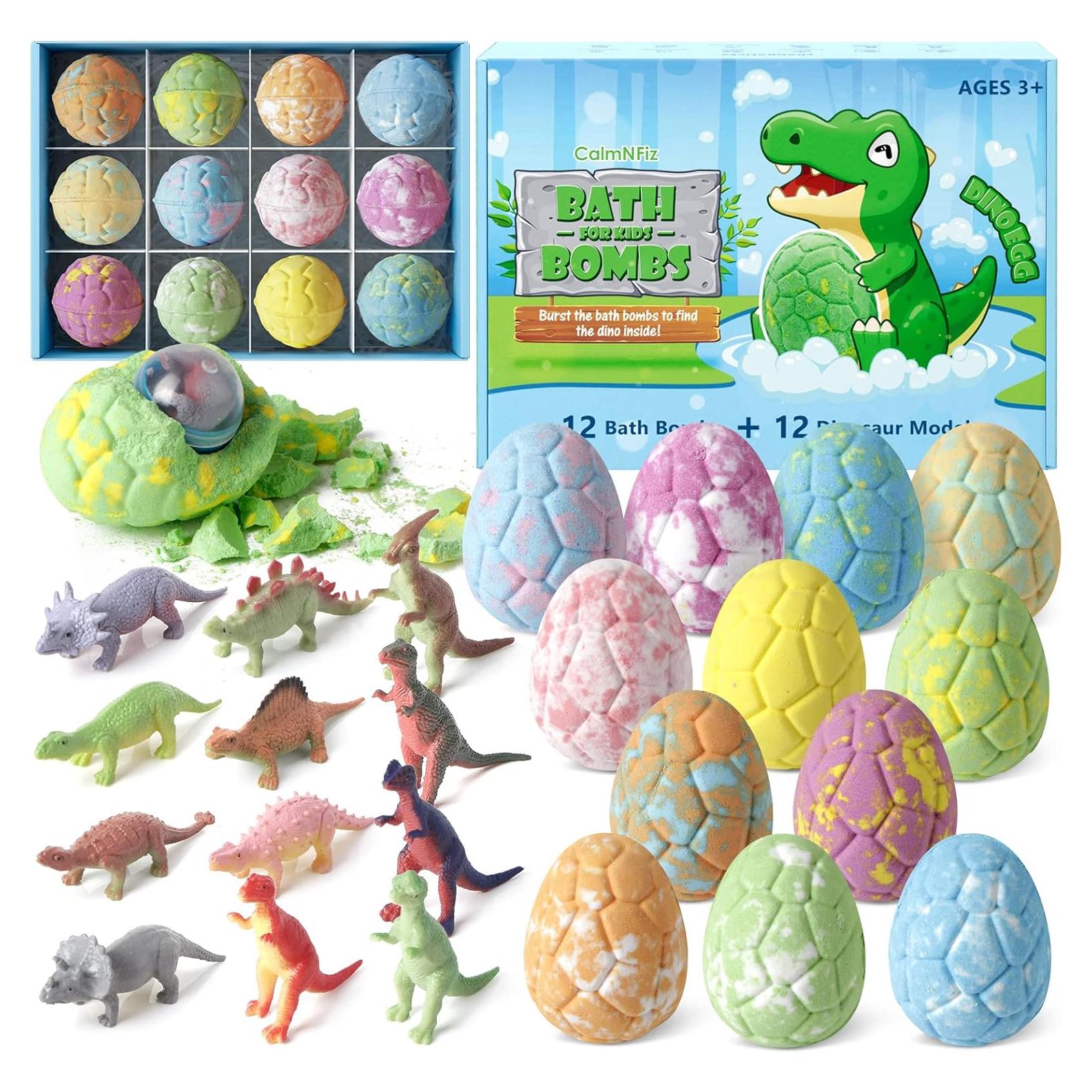 Bolas de Baño Orgánicas CalmNFiz con Juguetes de Dinosaurio - 12 Unidades