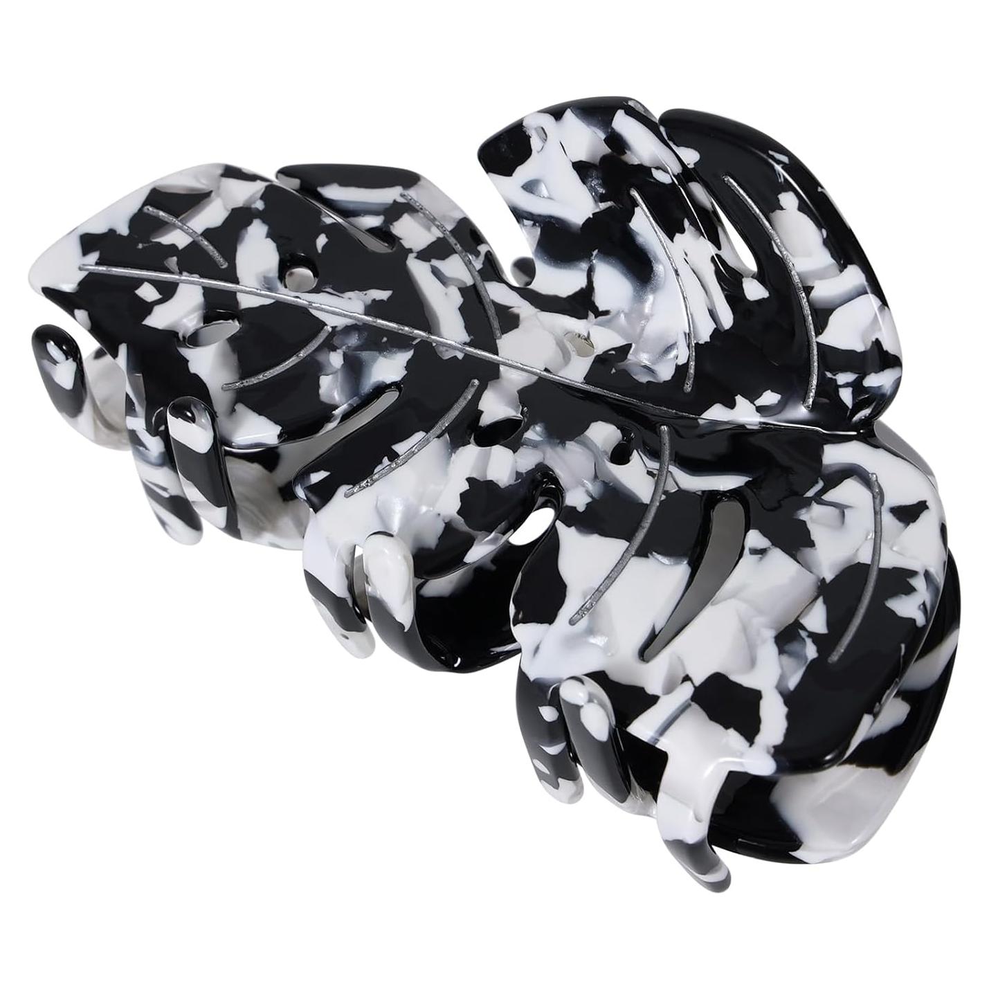 Clip de Pelo Hoja SUPCLIPS Blanco y Negro 8.89 cm Acetato