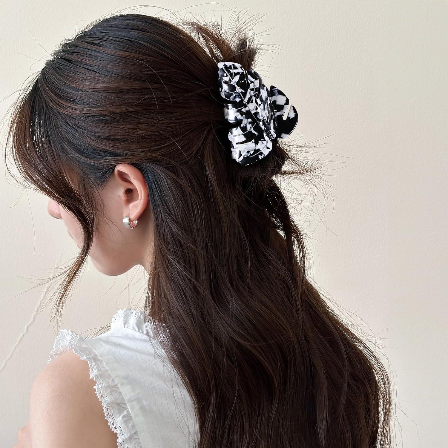 Clip de Pelo Hoja SUPCLIPS Blanco y Negro 8.89 cm Acetato