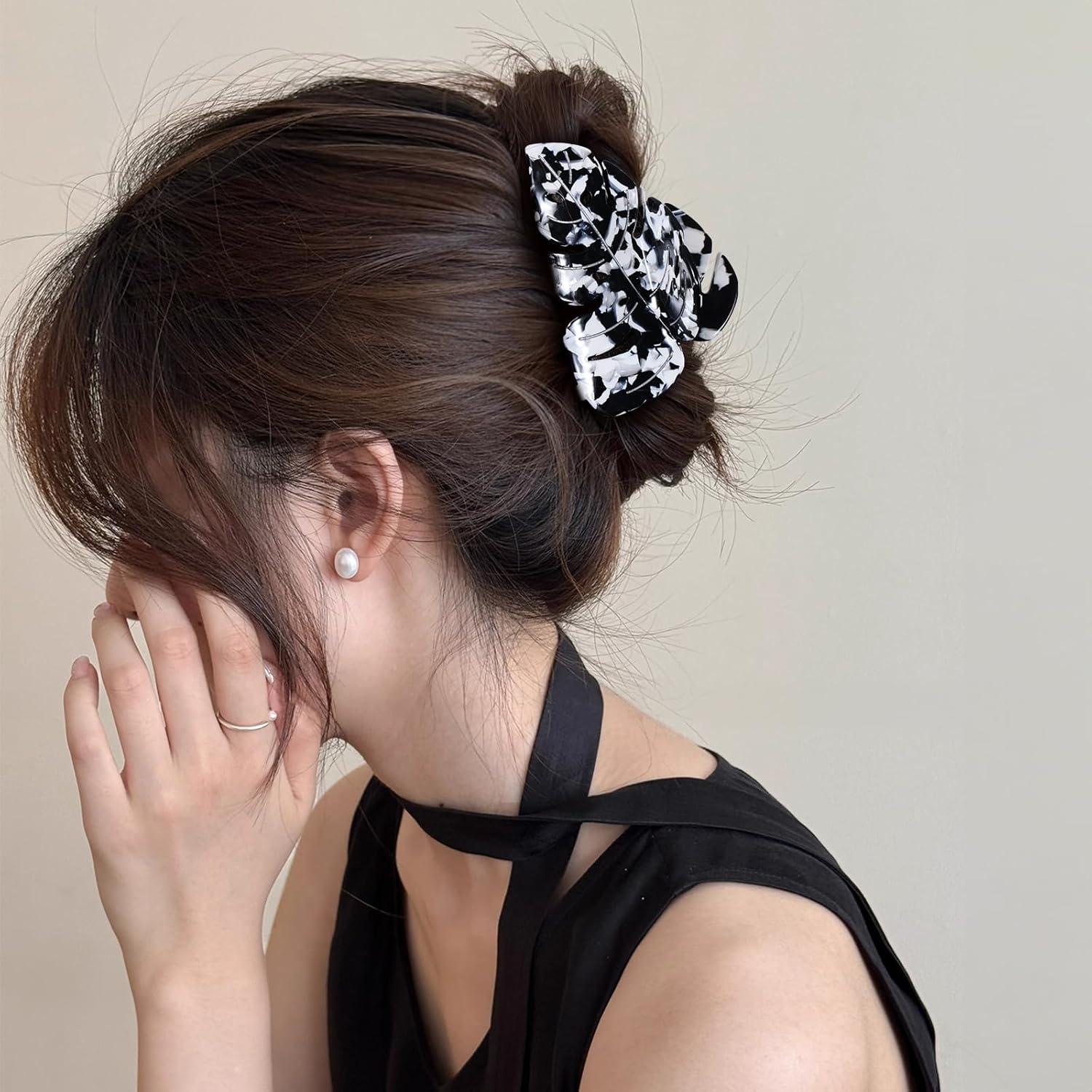 Clip de Pelo Hoja SUPCLIPS Blanco y Negro 8.89 cm Acetato