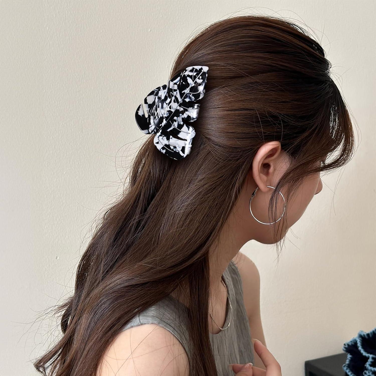 Clip de Pelo Hoja SUPCLIPS Blanco y Negro 8.89 cm Acetato