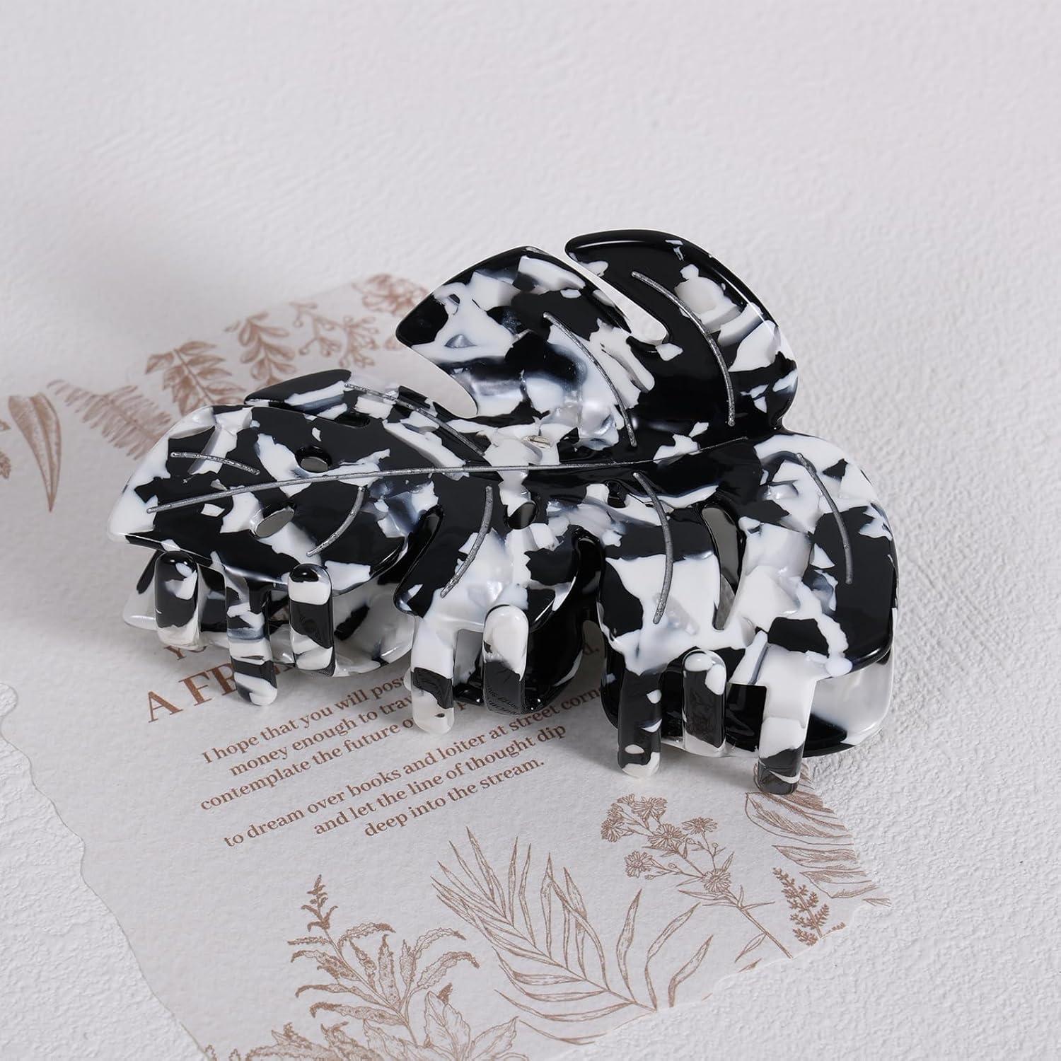 Clip de Pelo Hoja SUPCLIPS Blanco y Negro 8.89 cm Acetato