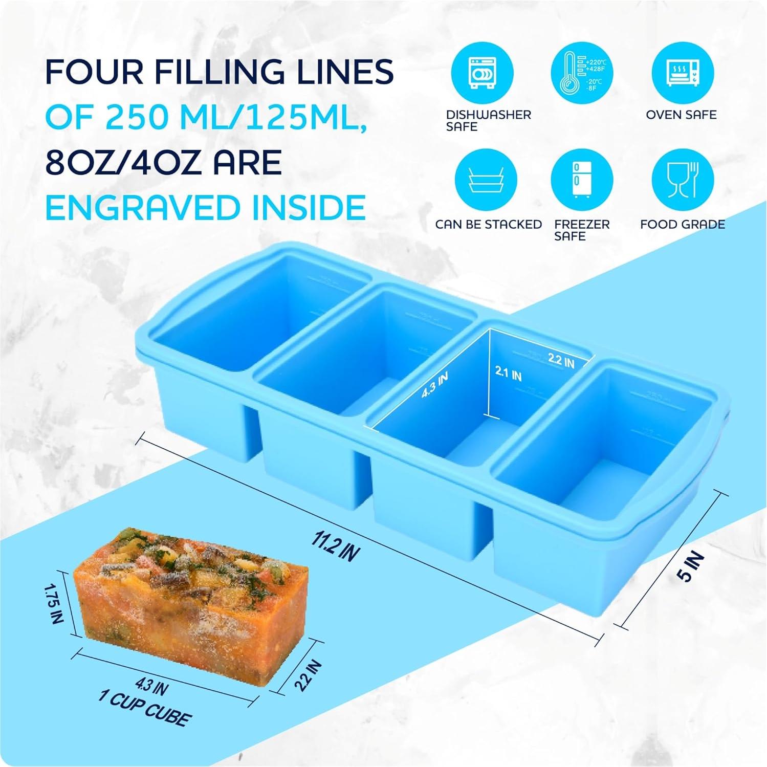 Bandejas de congelador de silicona ZIP STANDING 1 taza - 2 pack