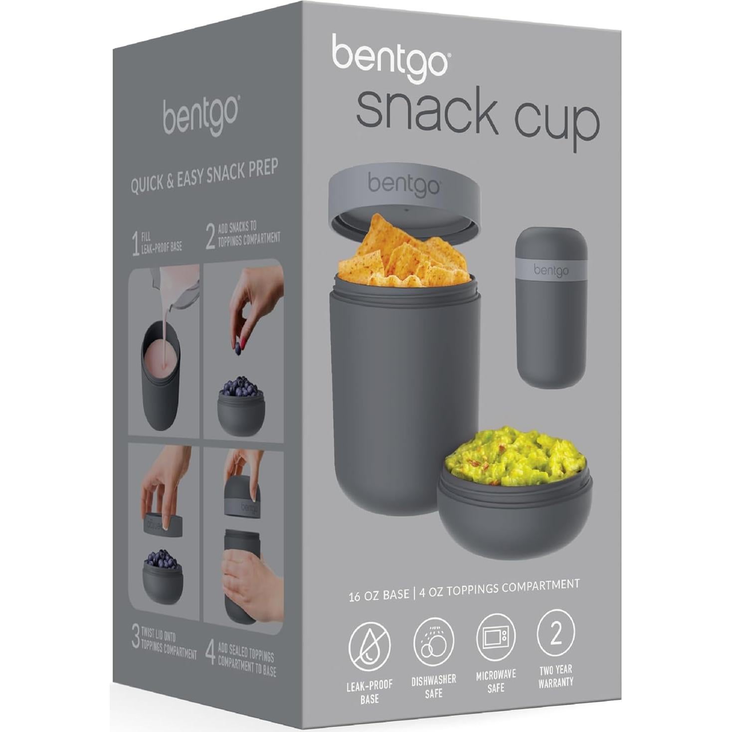 Taza de Snack Bentgo Gris Oscuro - 2.5 Tazas, A Prueba de Fugas