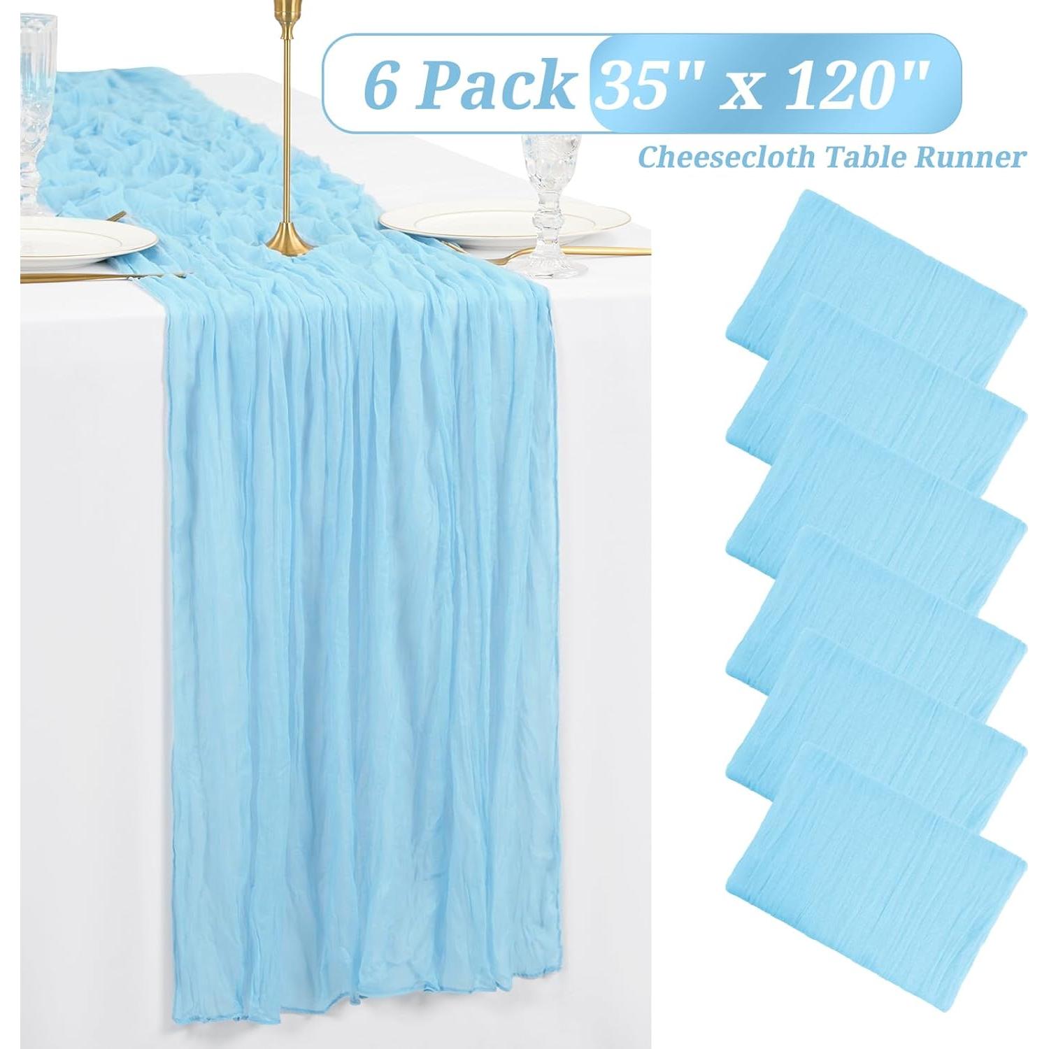 Paquete de 6 Caminos de Mesa de Gasa Azul Bebé 89x305 cm