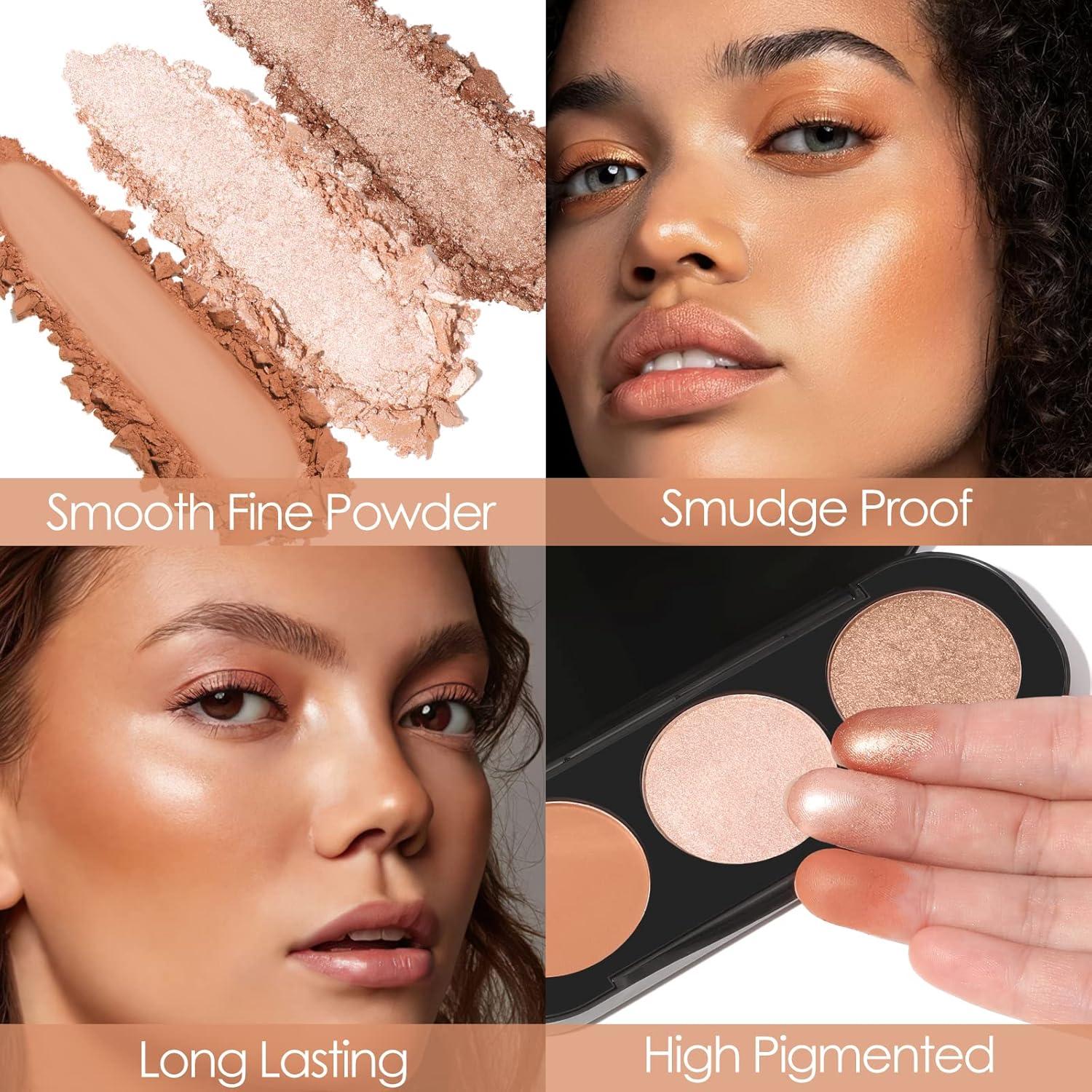 Paleta de Rubor e Iluminador FOCALLURE 3 en 1 #02 60g