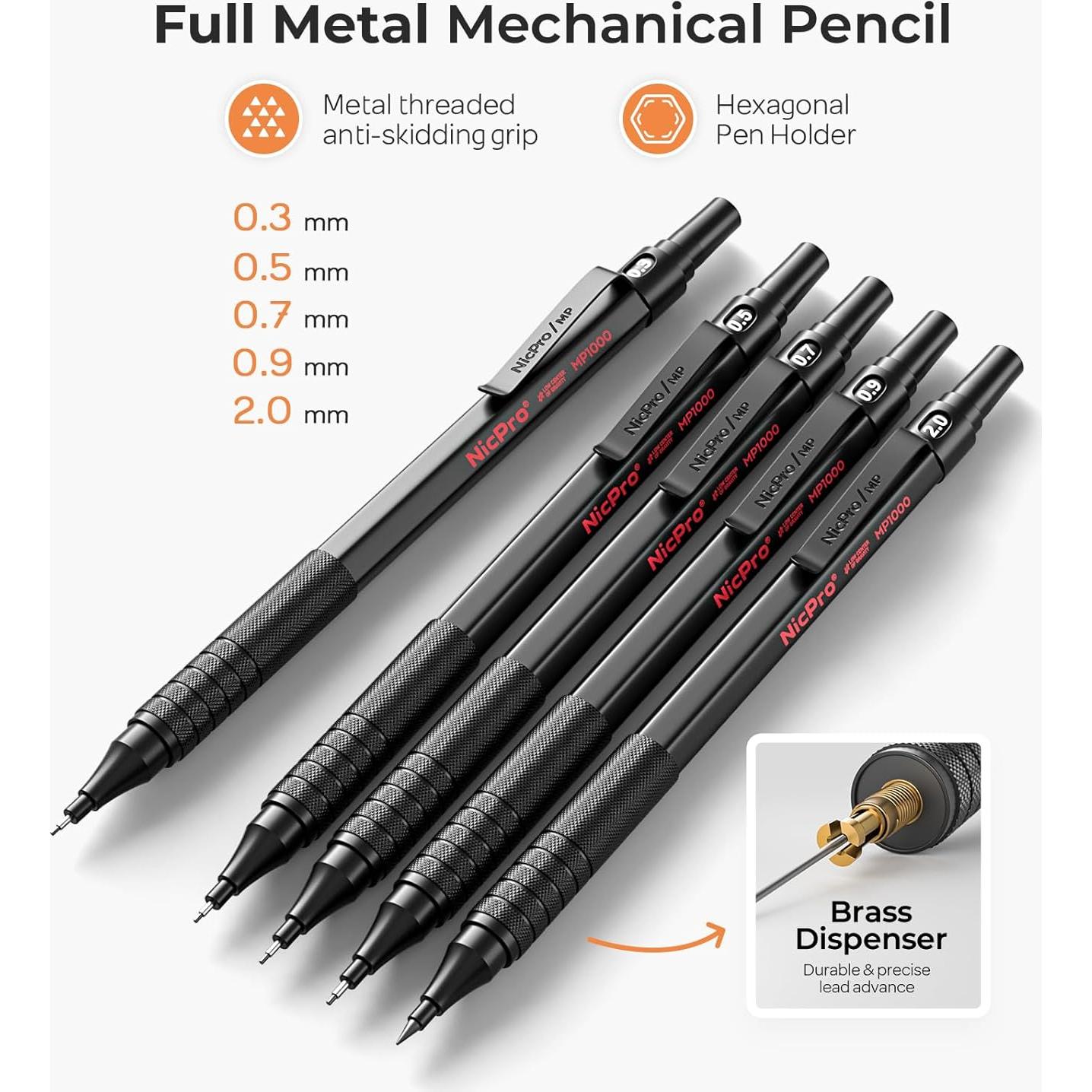 Juego de Lápices Mecánicos Nicpro 5PCS 0.3-2.0mm Metal