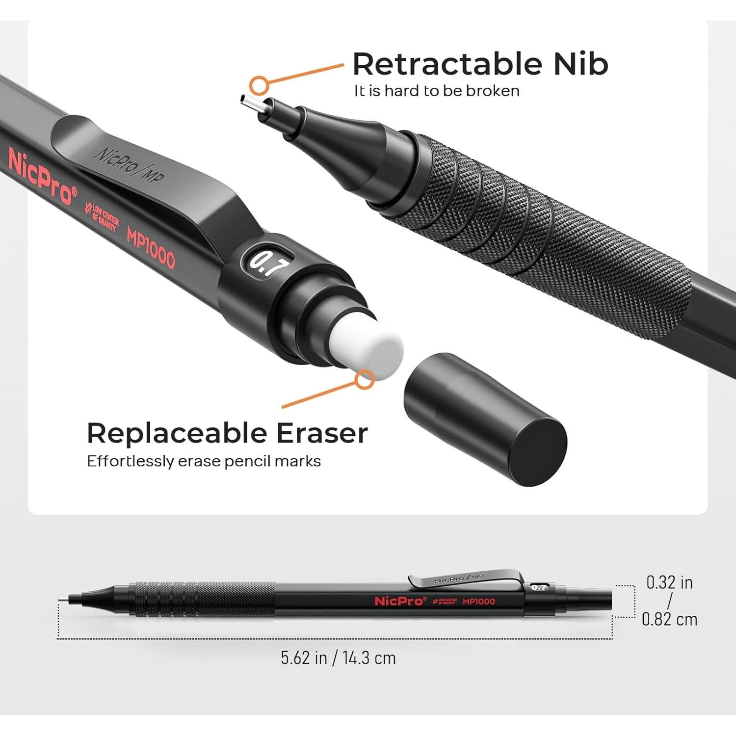 Juego de Lápices Mecánicos Nicpro 5PCS 0.3-2.0mm Metal