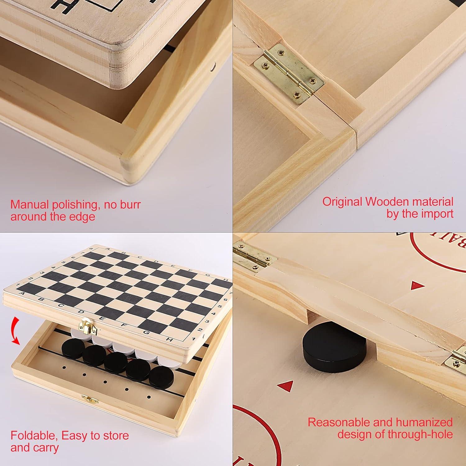Juego de Mesa 4 en 1 Alemard - Sling Puck, Ajedrez, Damas y Tic Tac Toe