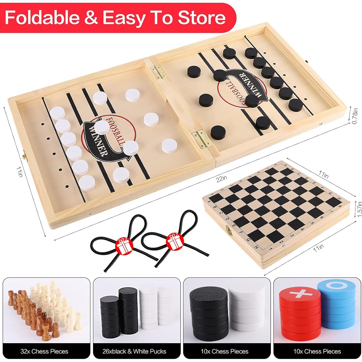 Juego de Mesa 4 en 1 Alemard - Sling Puck, Ajedrez, Damas y Tic Tac Toe