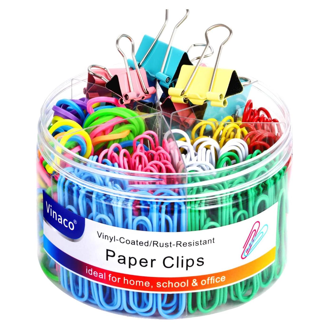 Vinaco 300PCS Clips de Papel y Carpeta Coloridos Variados