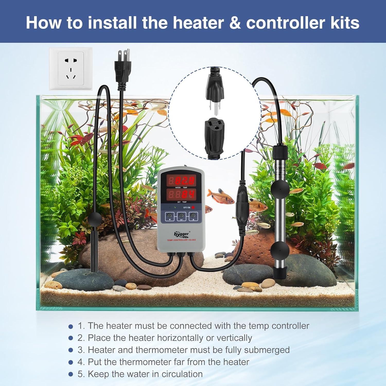 Calentador de Acuario Hygger 50W Titanio Digital 5-10 Galones