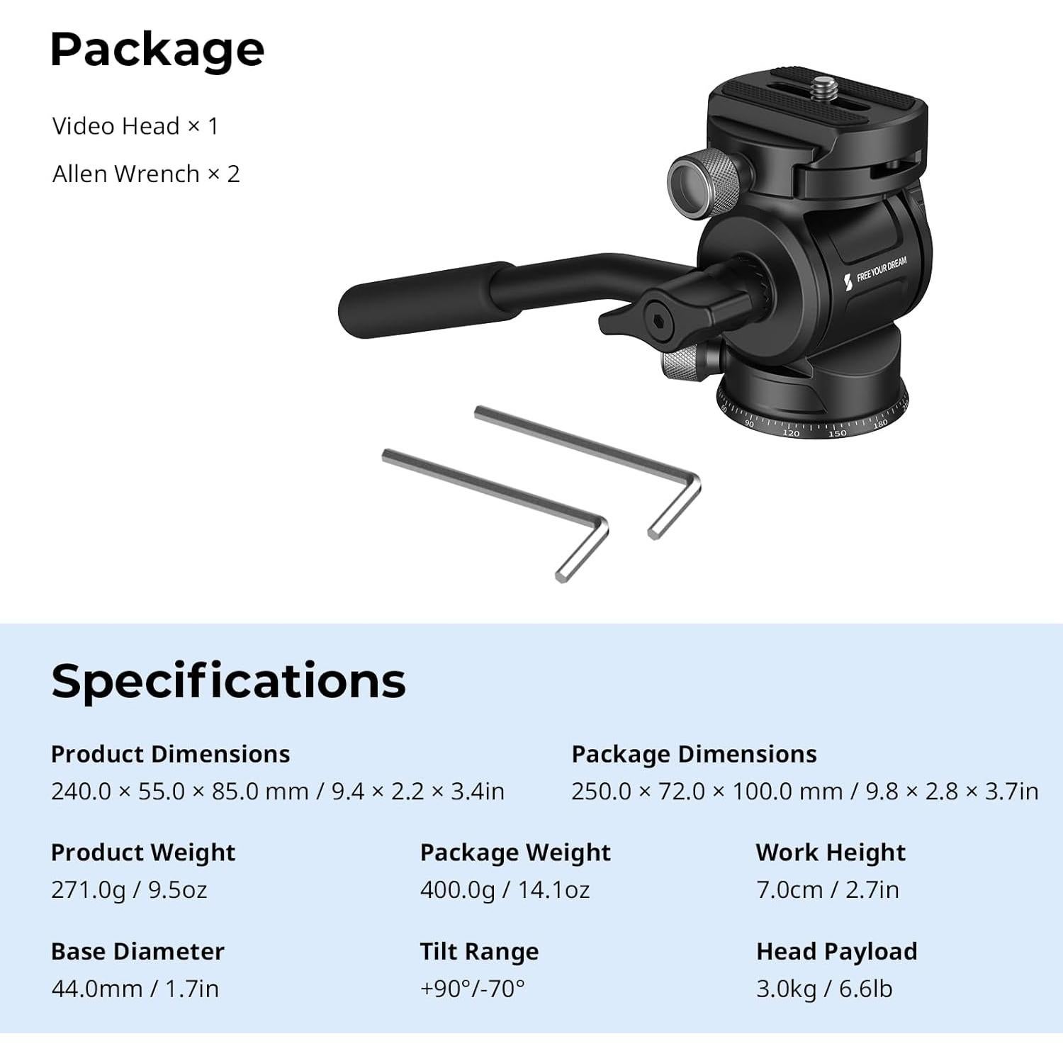 Cabezal de video SmallRig CH3 fluido 3kg con placa rápida
