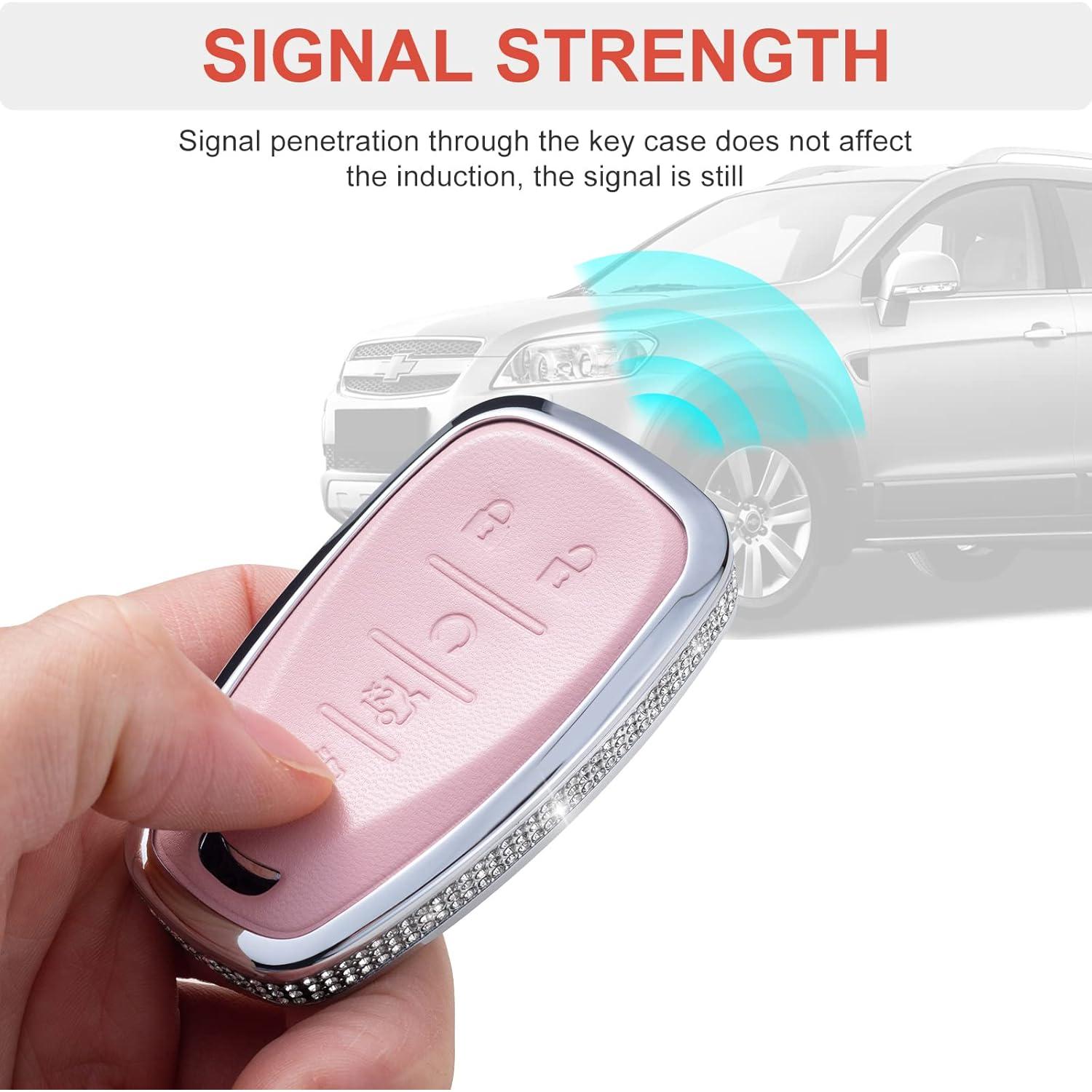 Funda de Llave de Cuero Rosa para Chevy Chevrolet 2017-2021