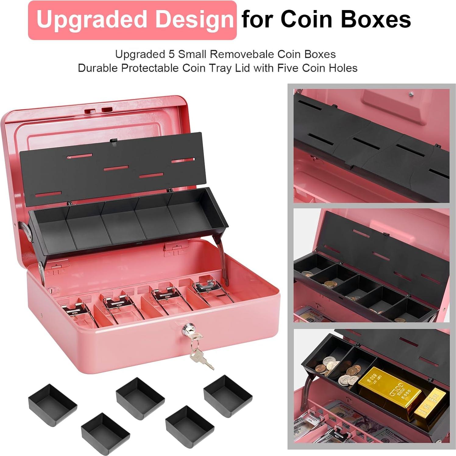 Caja de Dinero Grande Polspag Rosa con Bandeja Ajustable y Seguridad