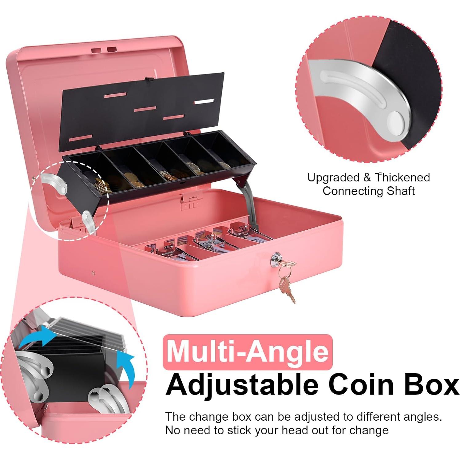 Caja de Dinero Grande Polspag Rosa con Bandeja Ajustable y Seguridad