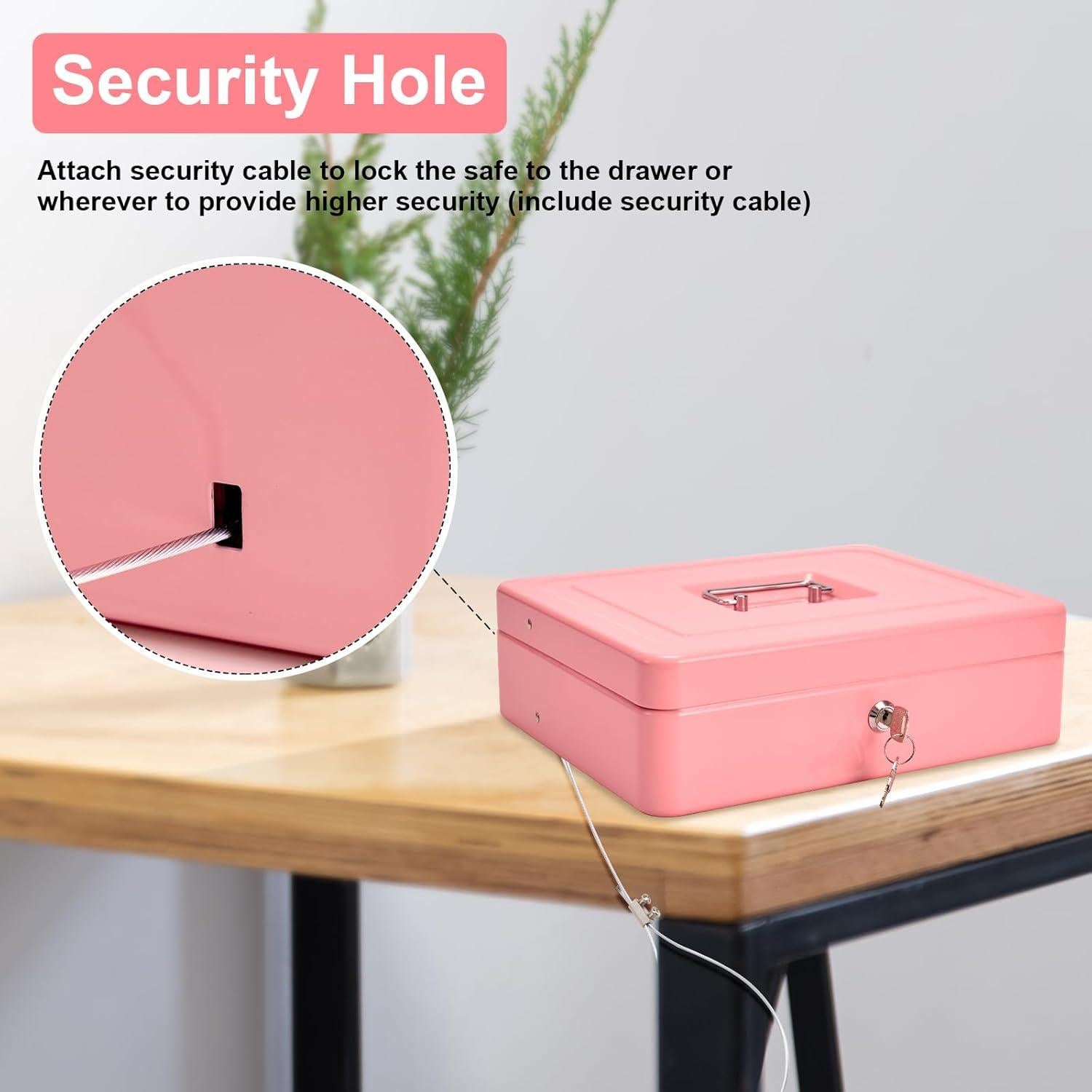 Caja de Dinero Grande Polspag Rosa con Bandeja Ajustable y Seguridad