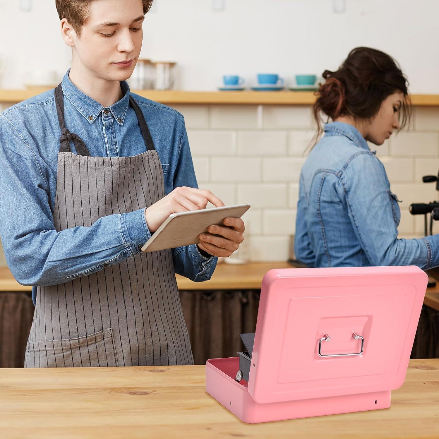 Caja de Dinero Grande Polspag Rosa con Bandeja Ajustable y Seguridad