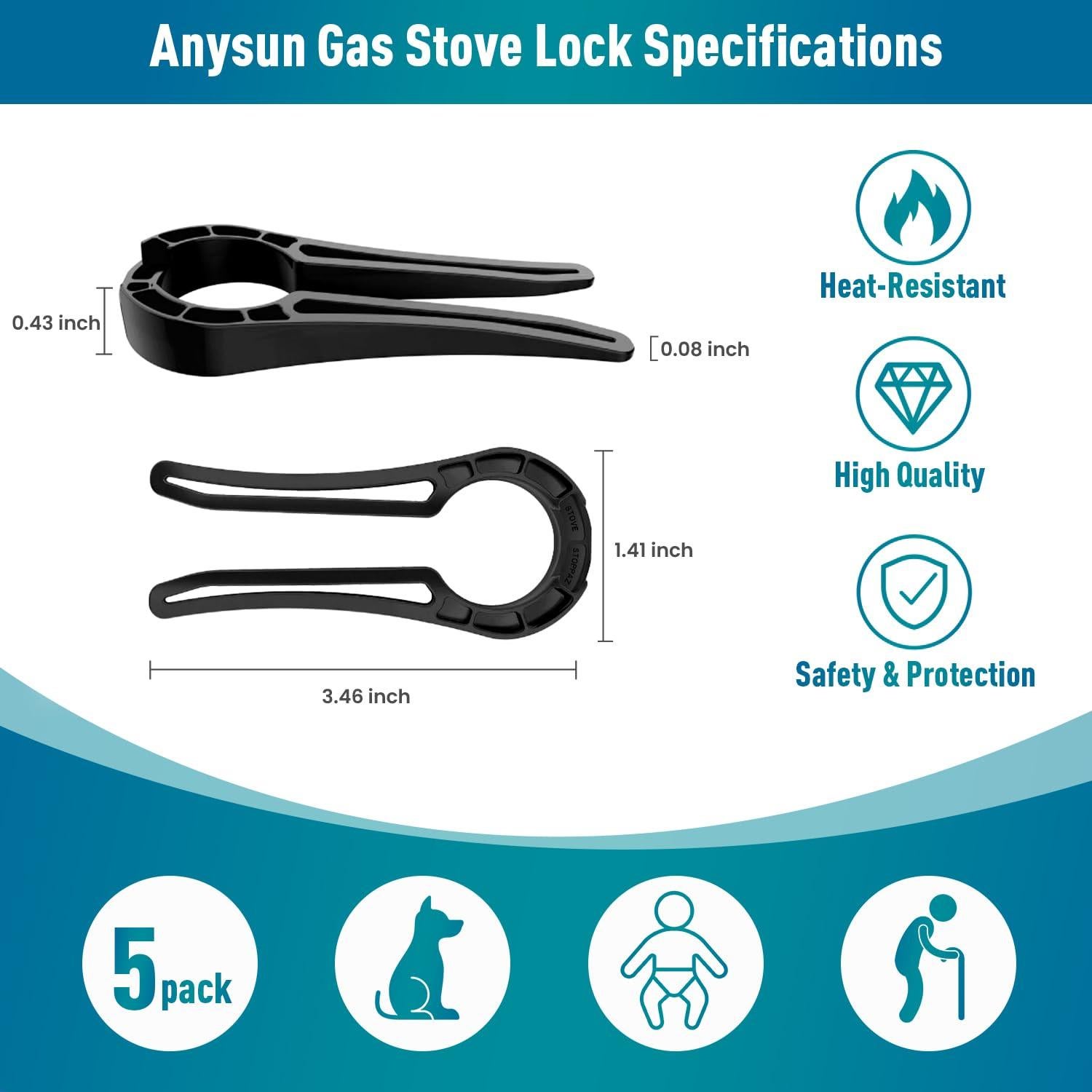 Bloqueo de Perilla de Estufa Seguridad Infantil 5 Pzas Negro