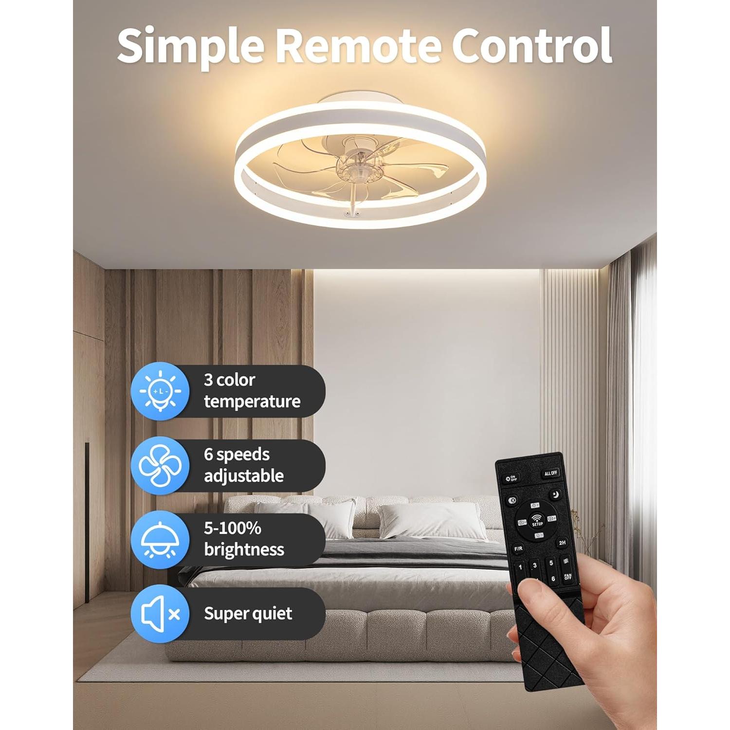 Ventilador de Techo LED KDG 15.8" Blanco con Control Remoto