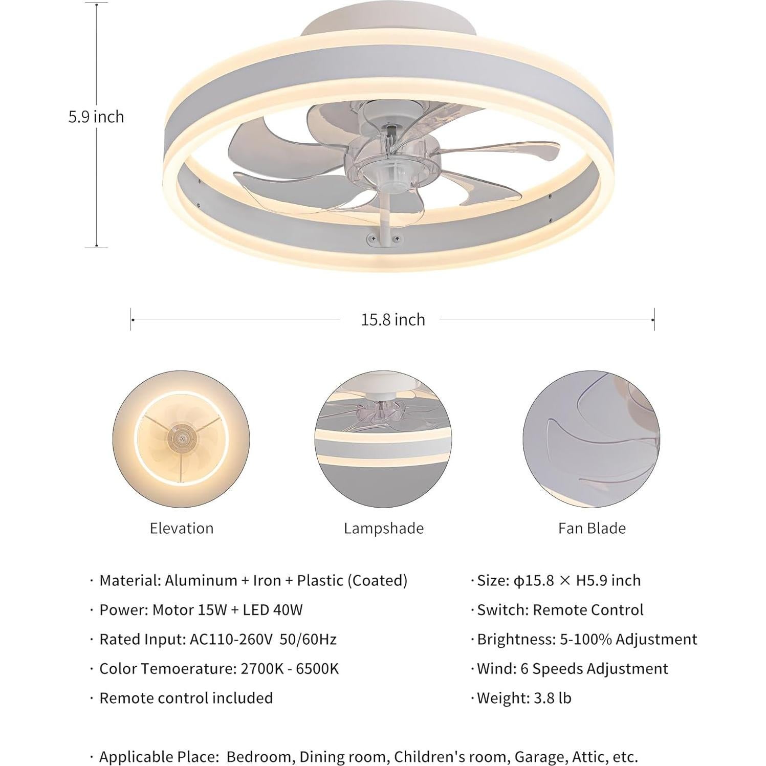 Ventilador de Techo LED KDG 15.8" Blanco con Control Remoto