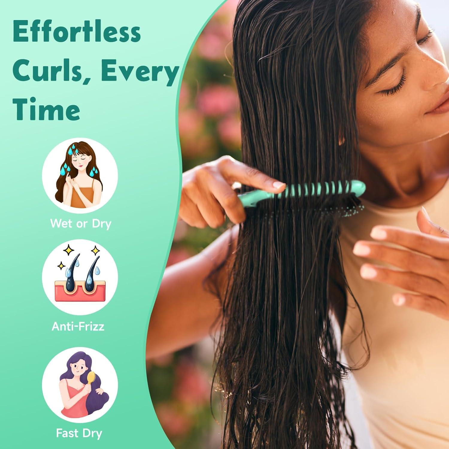 Cepillo de Cabello Rizado Sirena ZNONOX Verde - Volumen y Definición