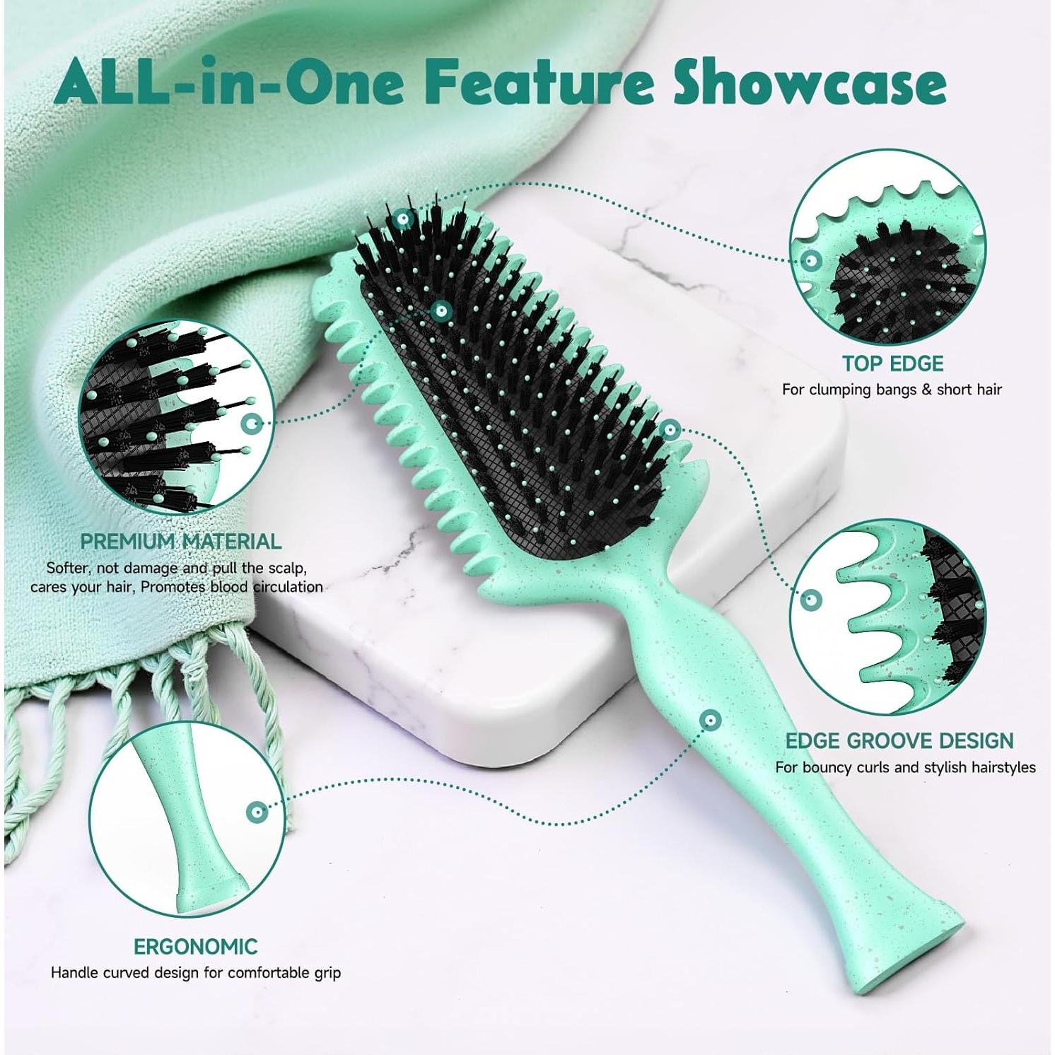 Cepillo de Cabello Rizado Sirena ZNONOX Verde - Volumen y Definición