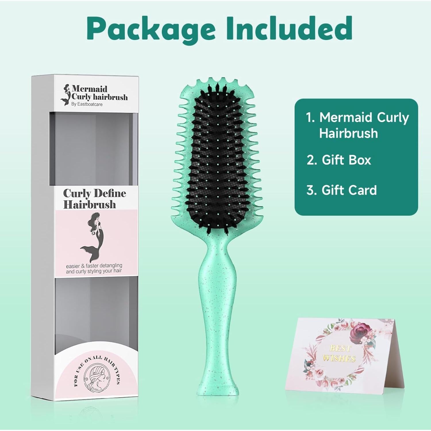 Cepillo de Cabello Rizado Sirena ZNONOX Verde - Volumen y Definición