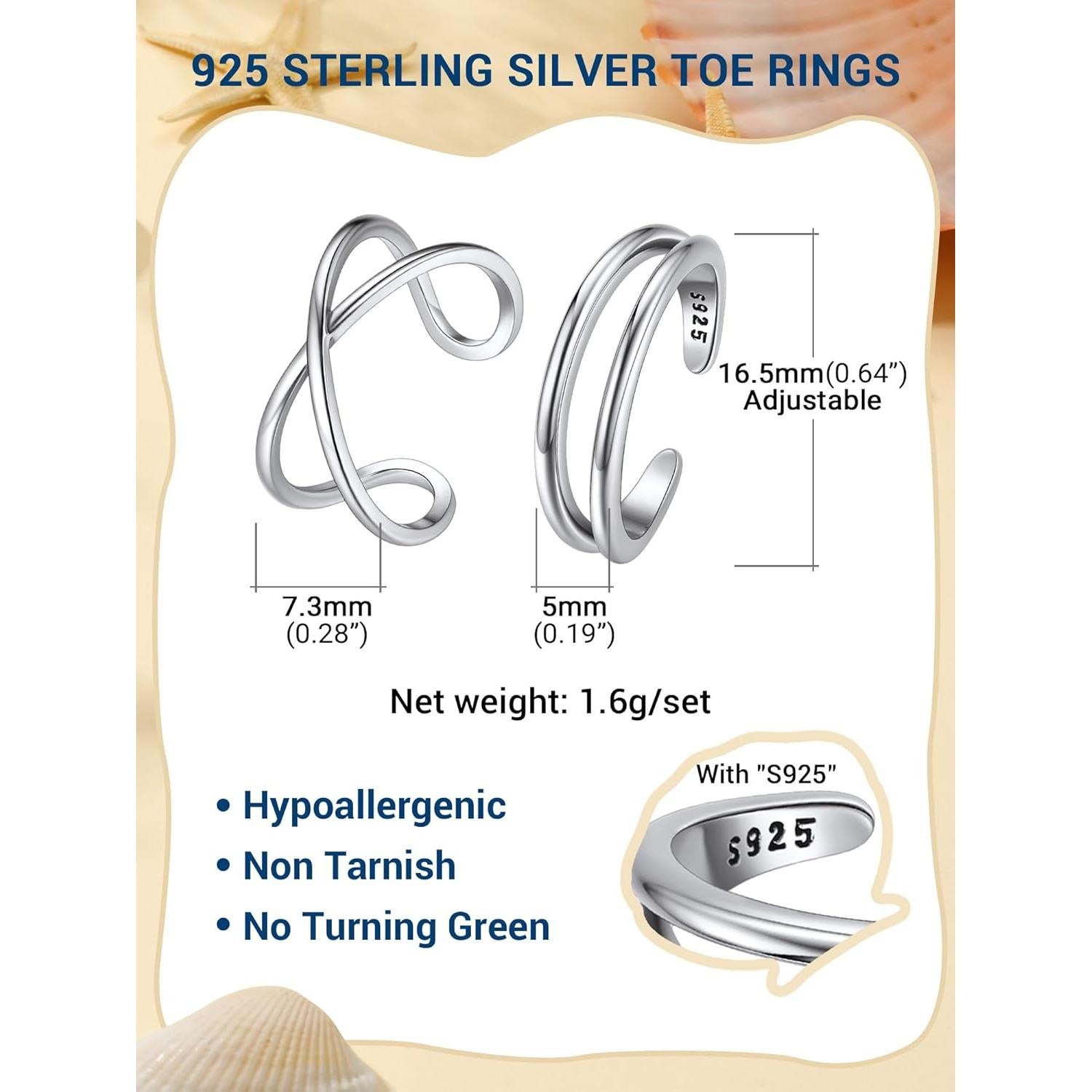 Anillos de Dedo Ajustables Prosilver de Plata Esterlina 925